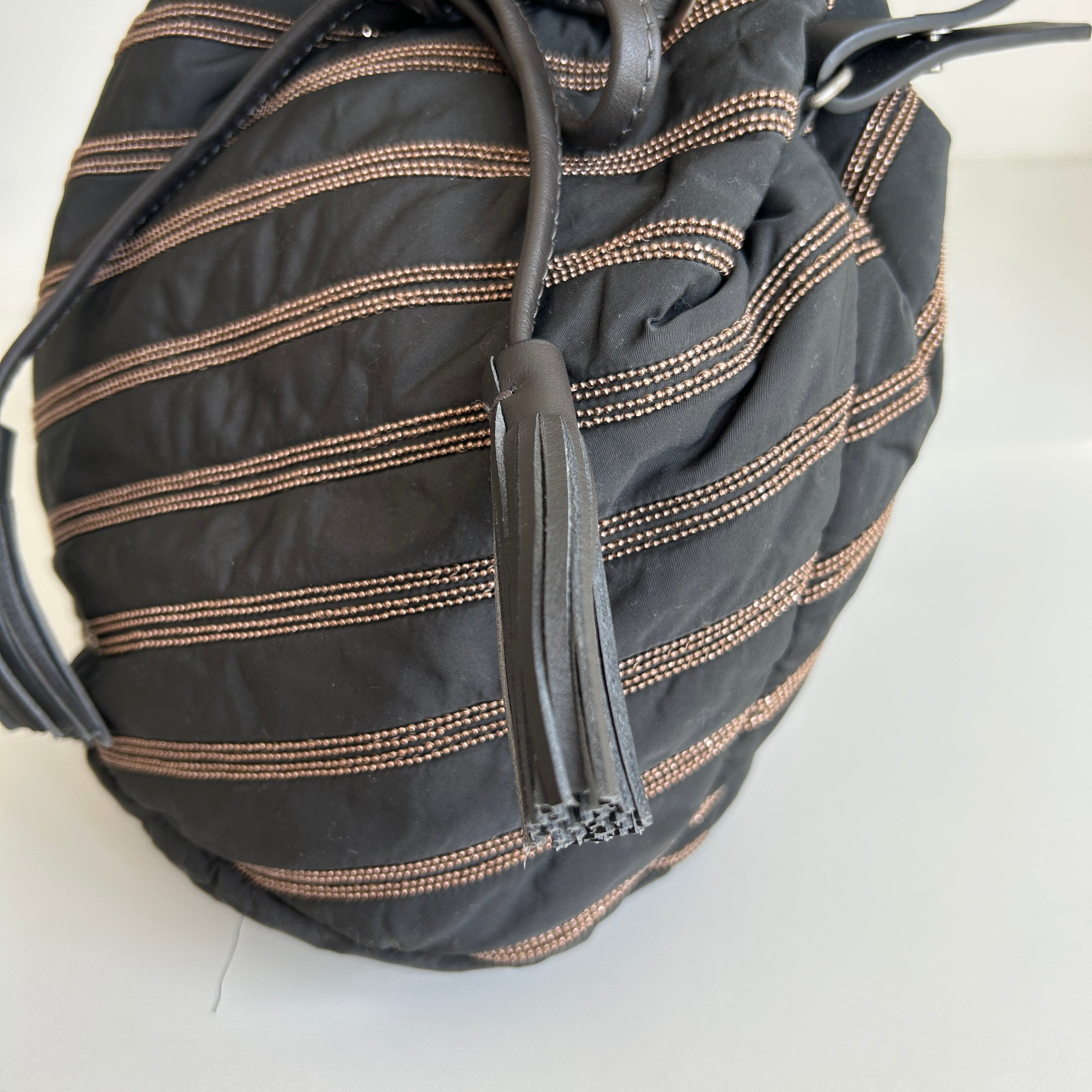 Black Embellished Bucket Bag