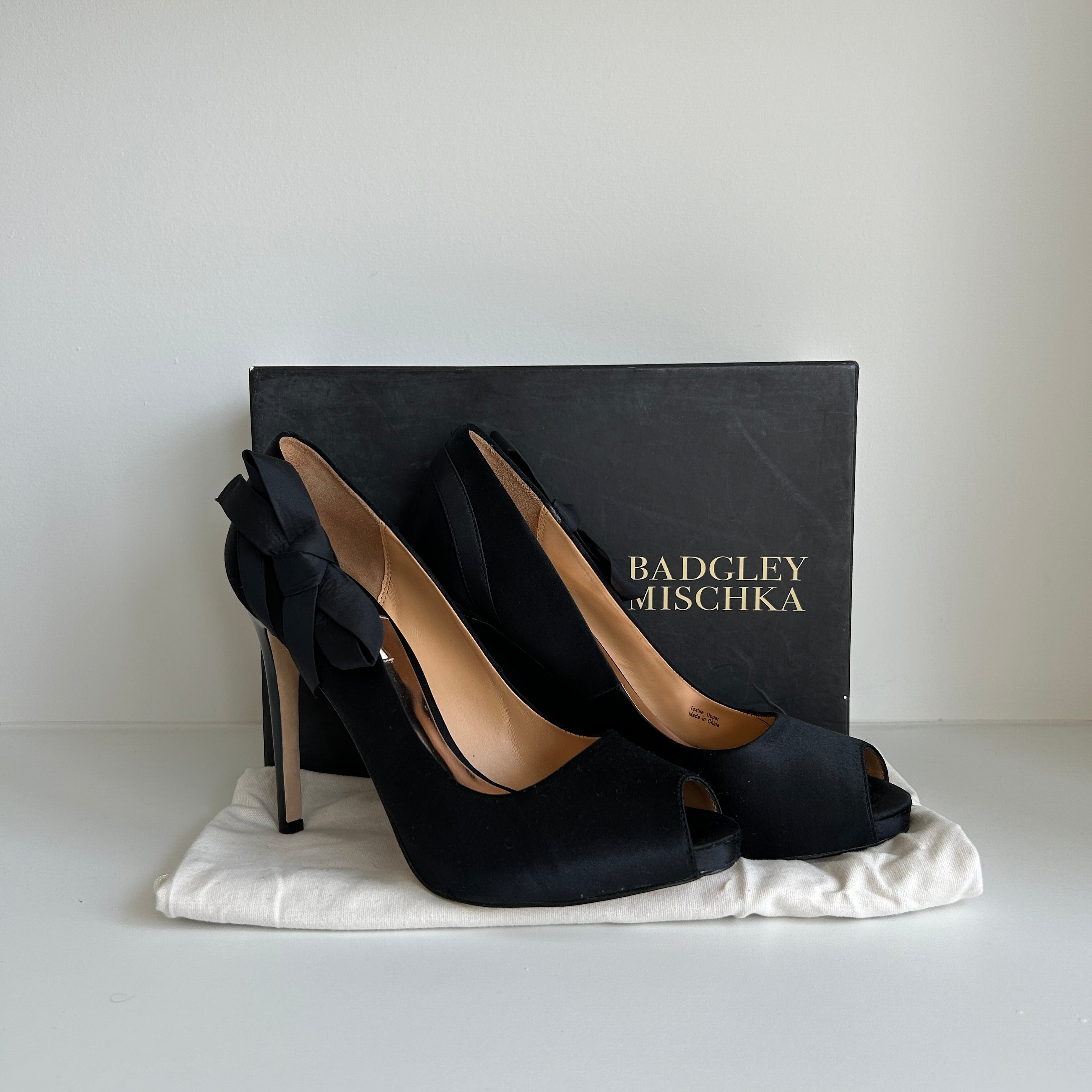 Black Satin Bow Accents Pumps