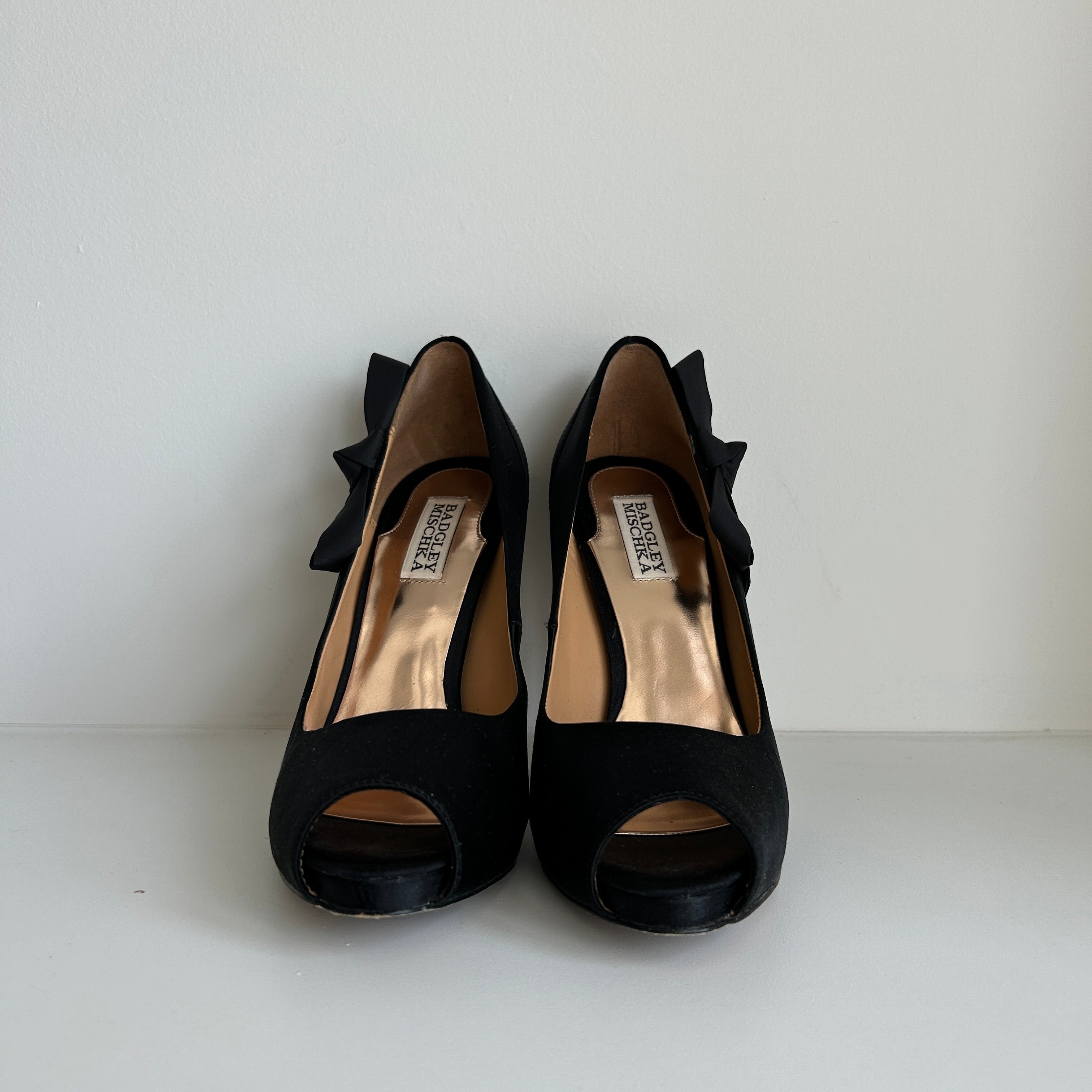 Black Satin Bow Accents Pumps