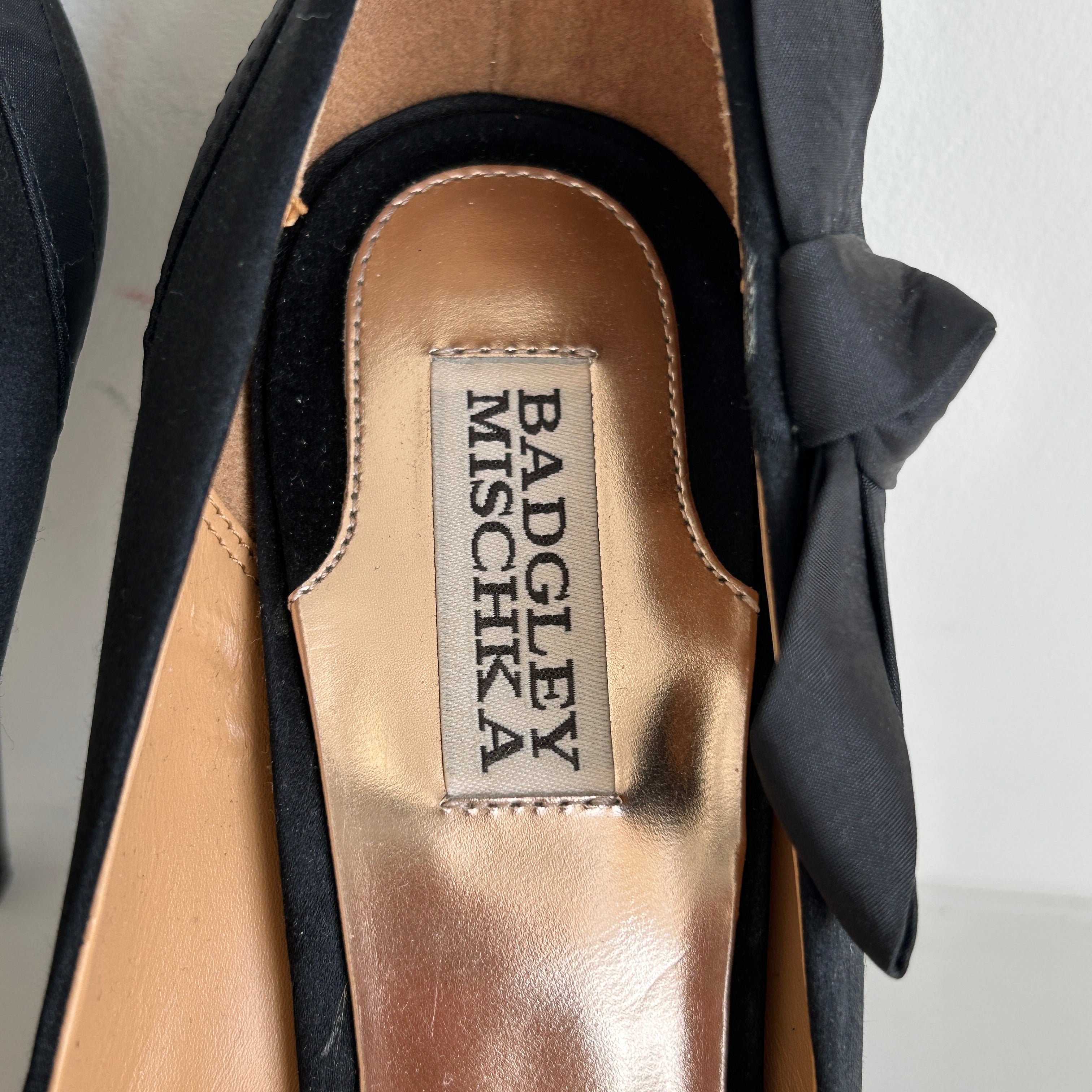 Black Satin Bow Accents Pumps