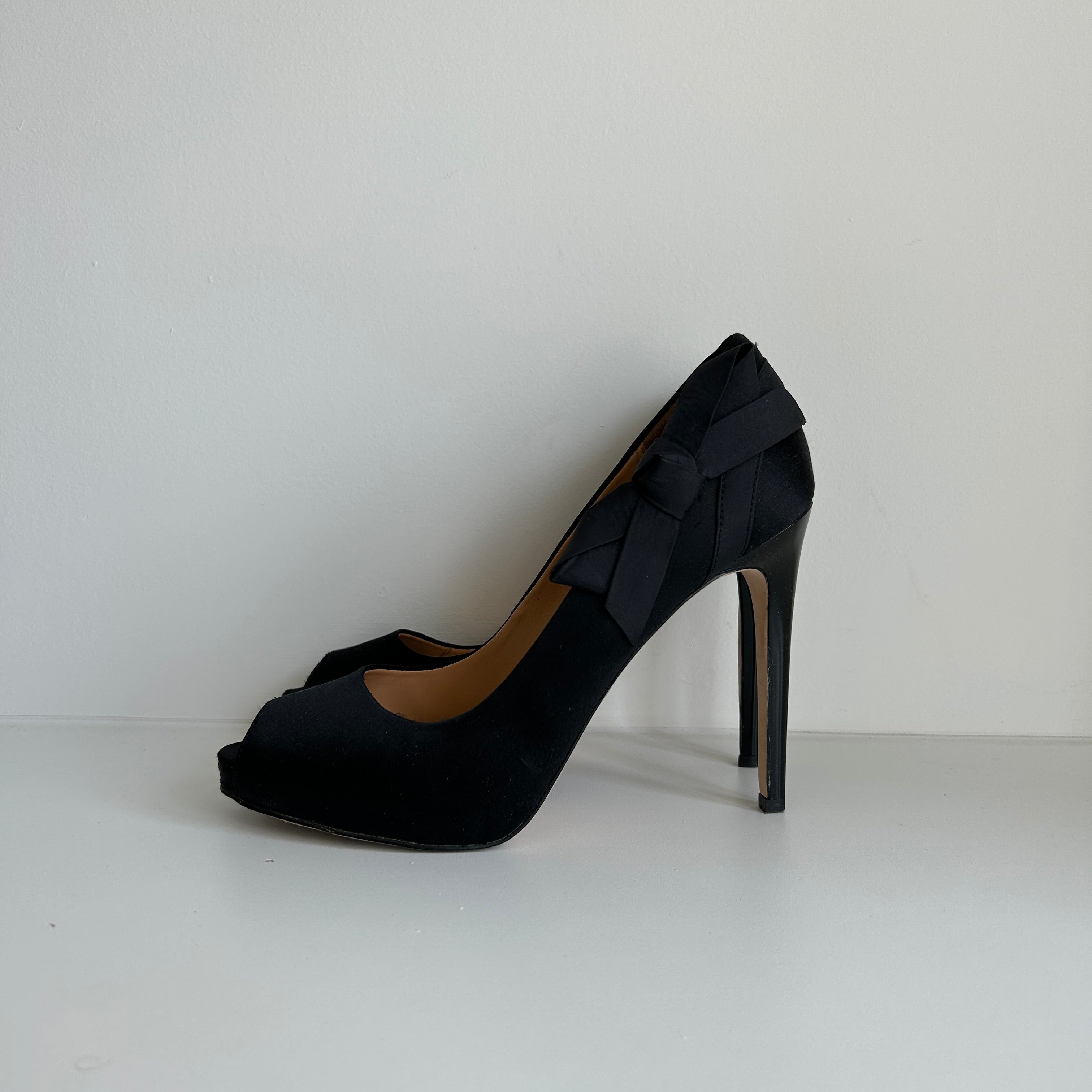 Black Satin Bow Accents Pumps