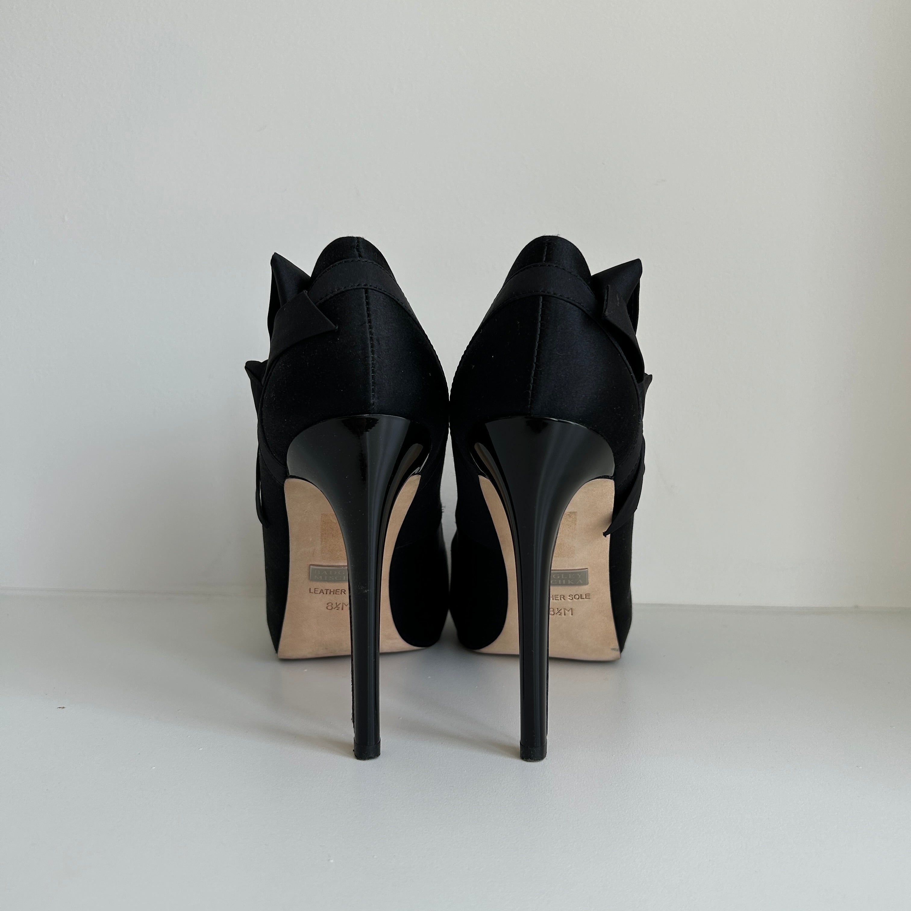Black Satin Bow Accents Pumps