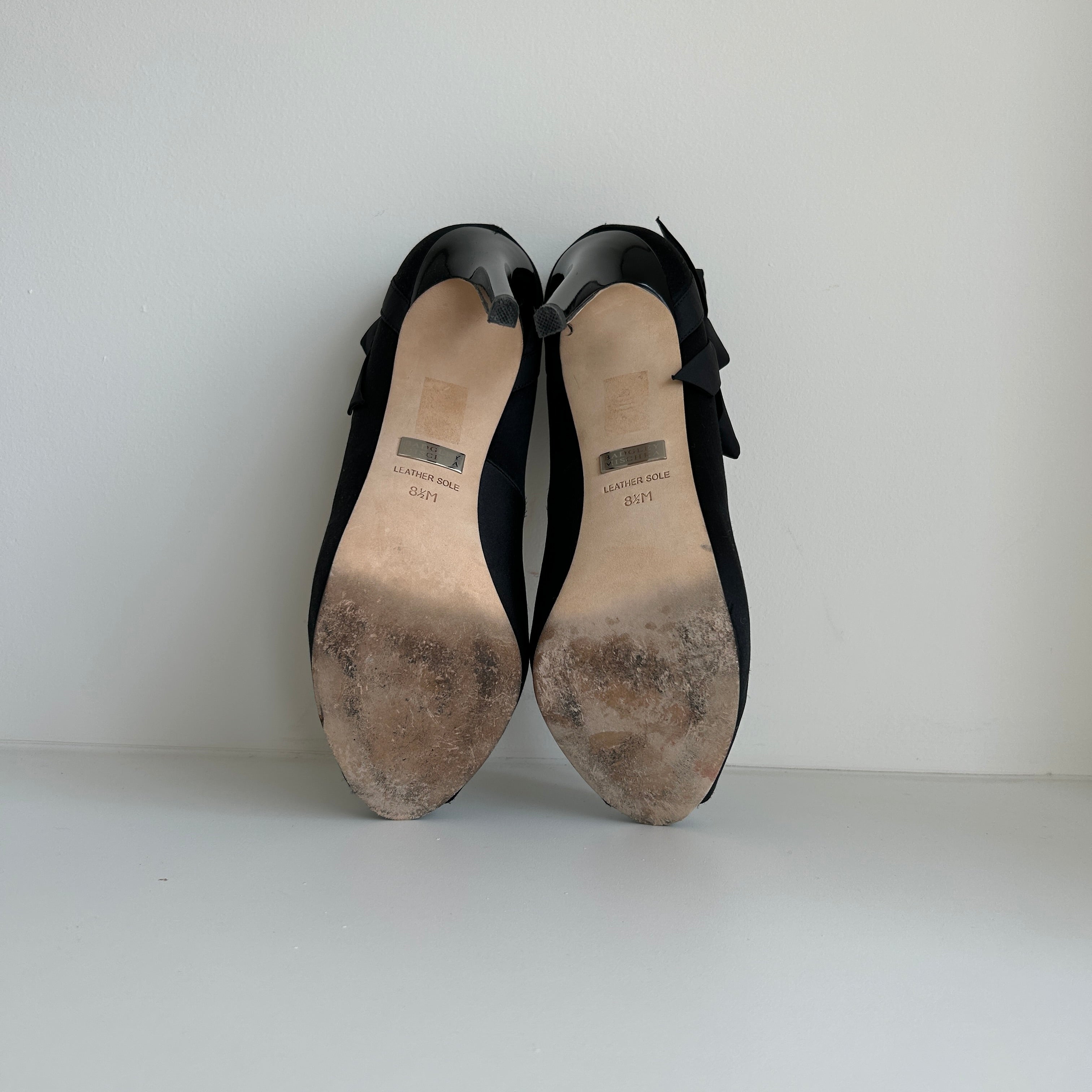 Black Satin Bow Accents Pumps