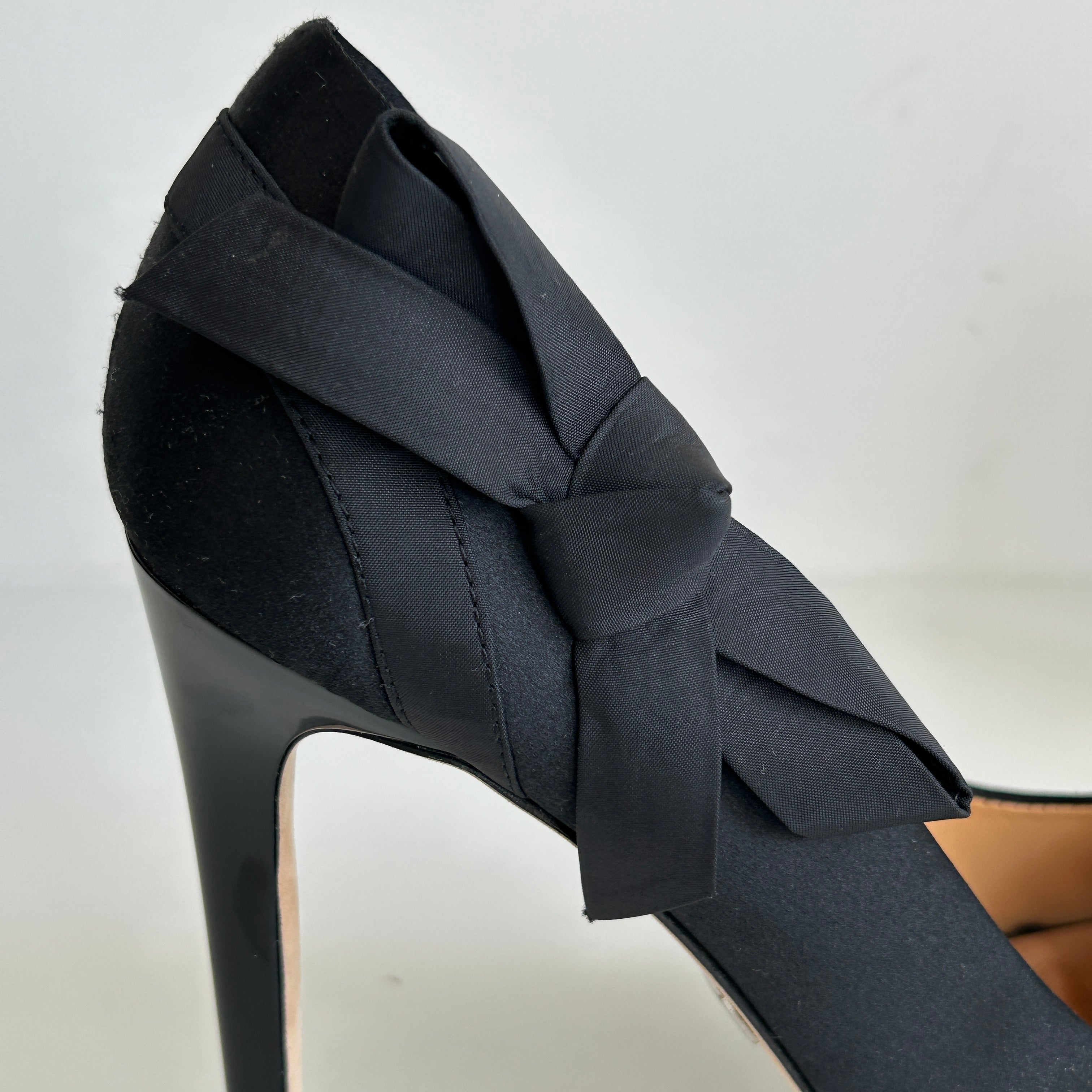 Black Satin Bow Accents Pumps