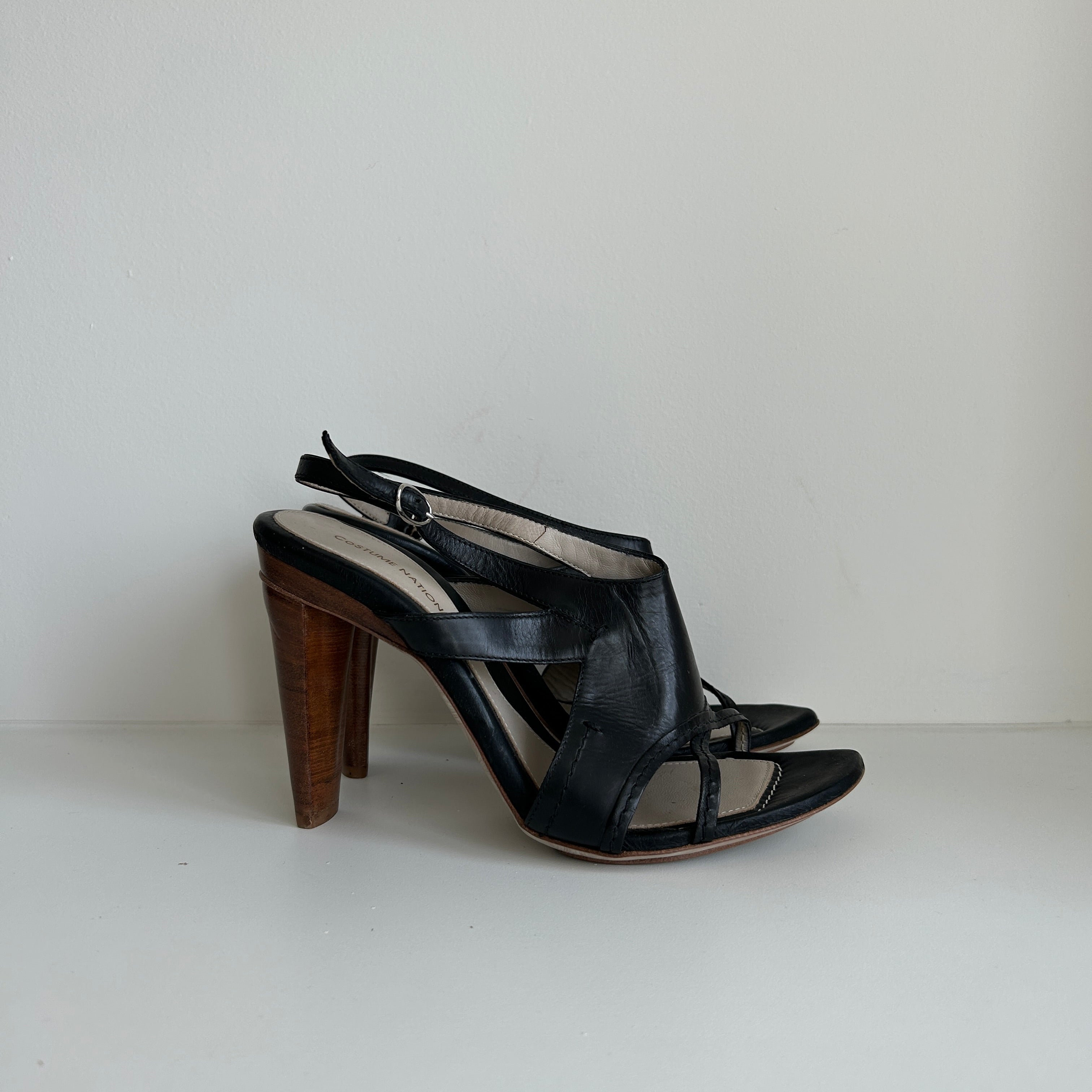 Black Leather Slingback Sandals
