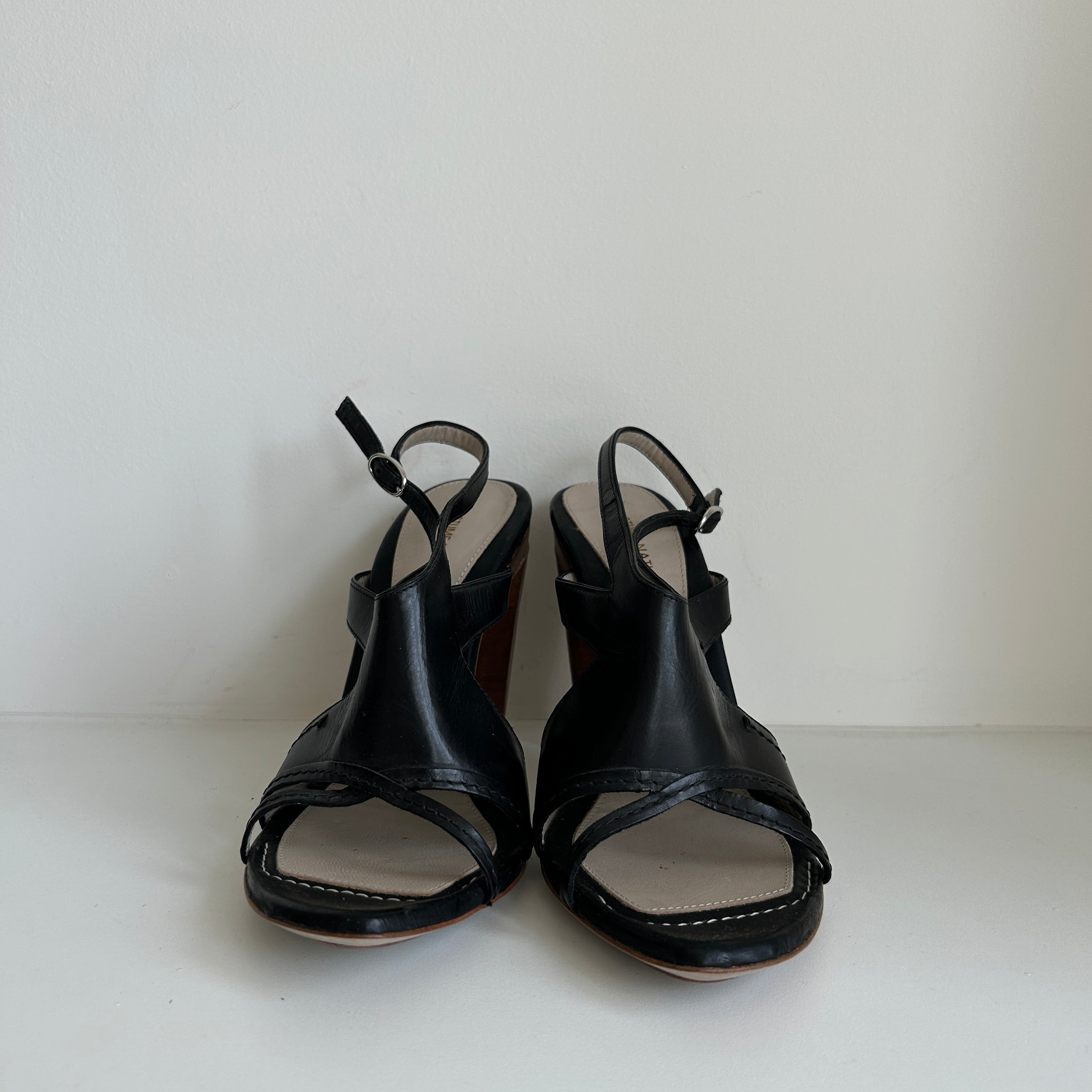 Black Leather Slingback Sandals