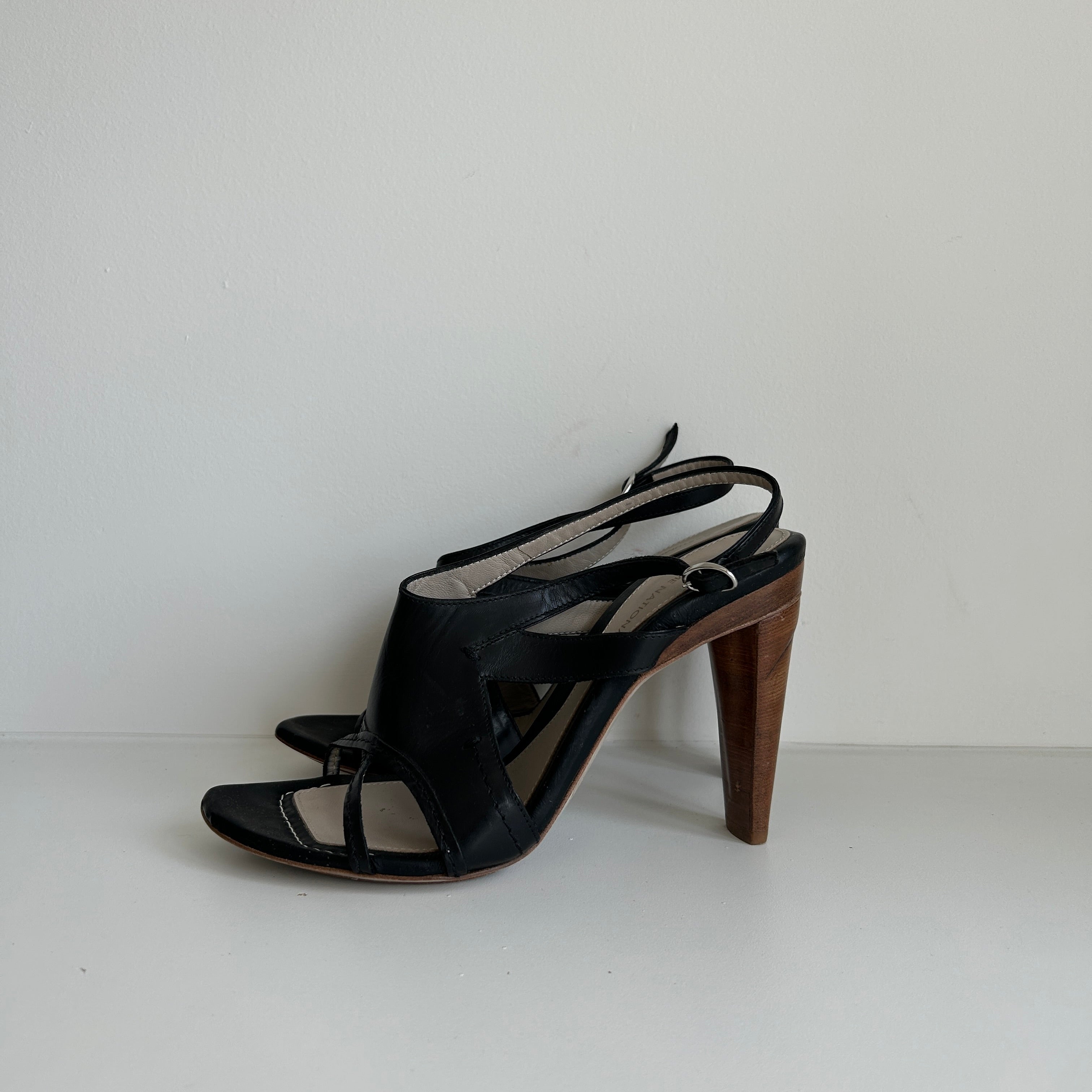 Black Leather Slingback Sandals