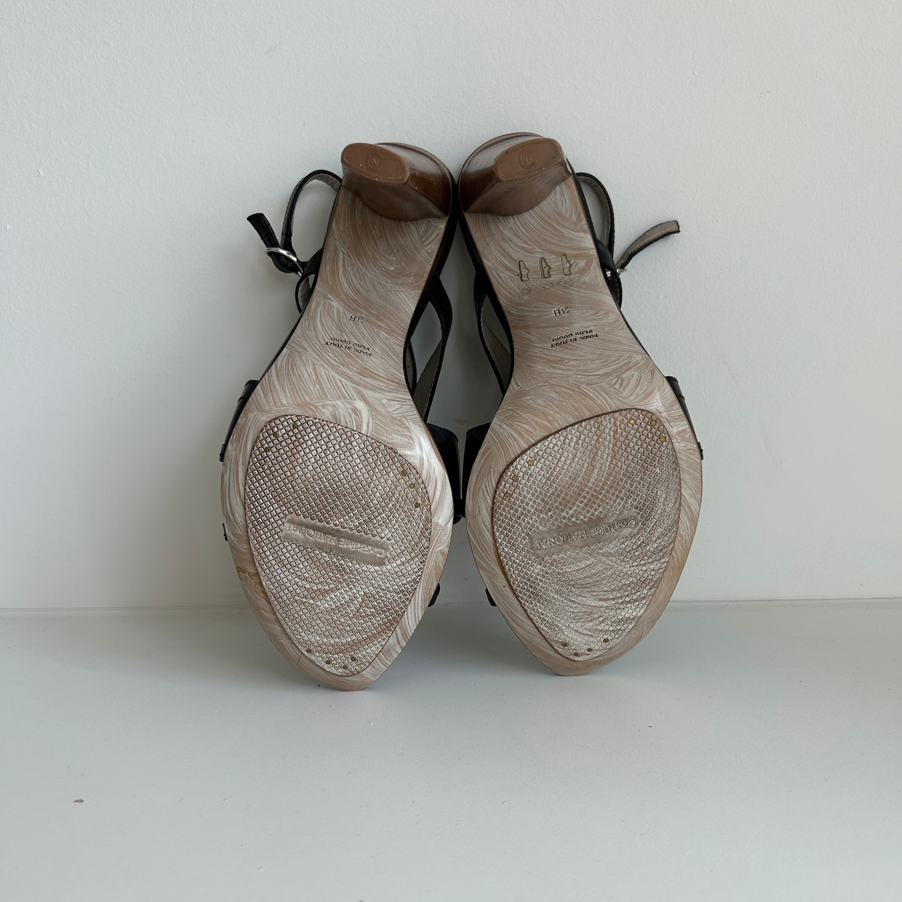 Black Leather Slingback Sandals