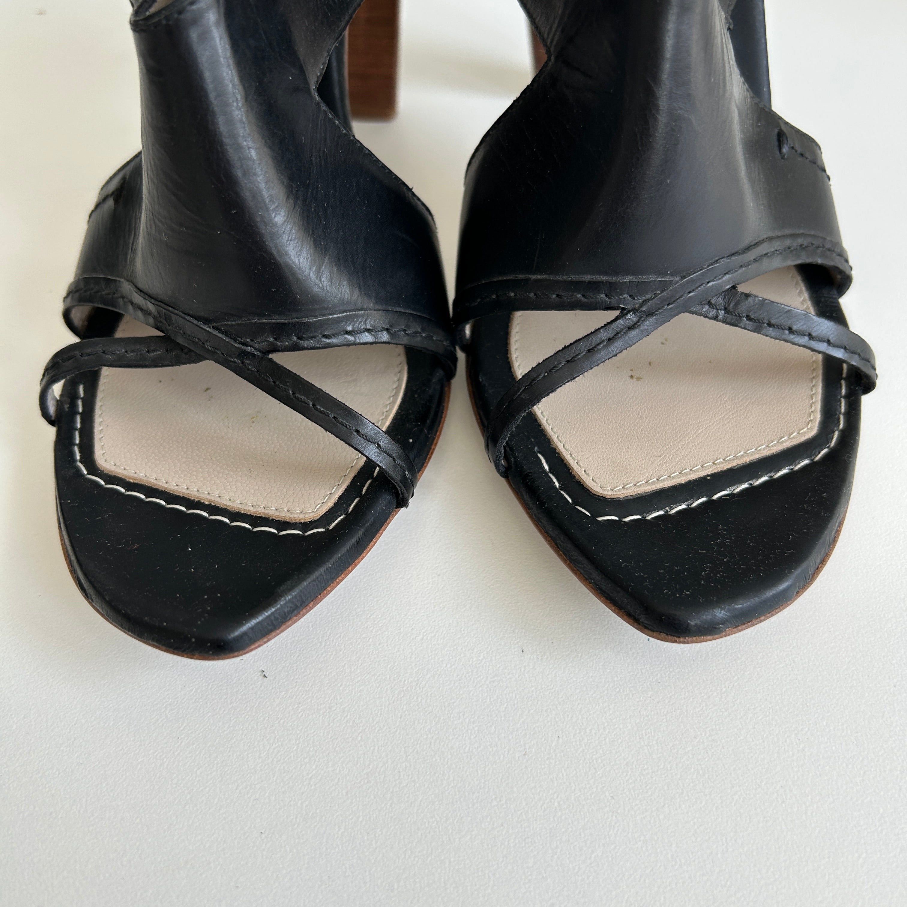 Black Leather Slingback Sandals