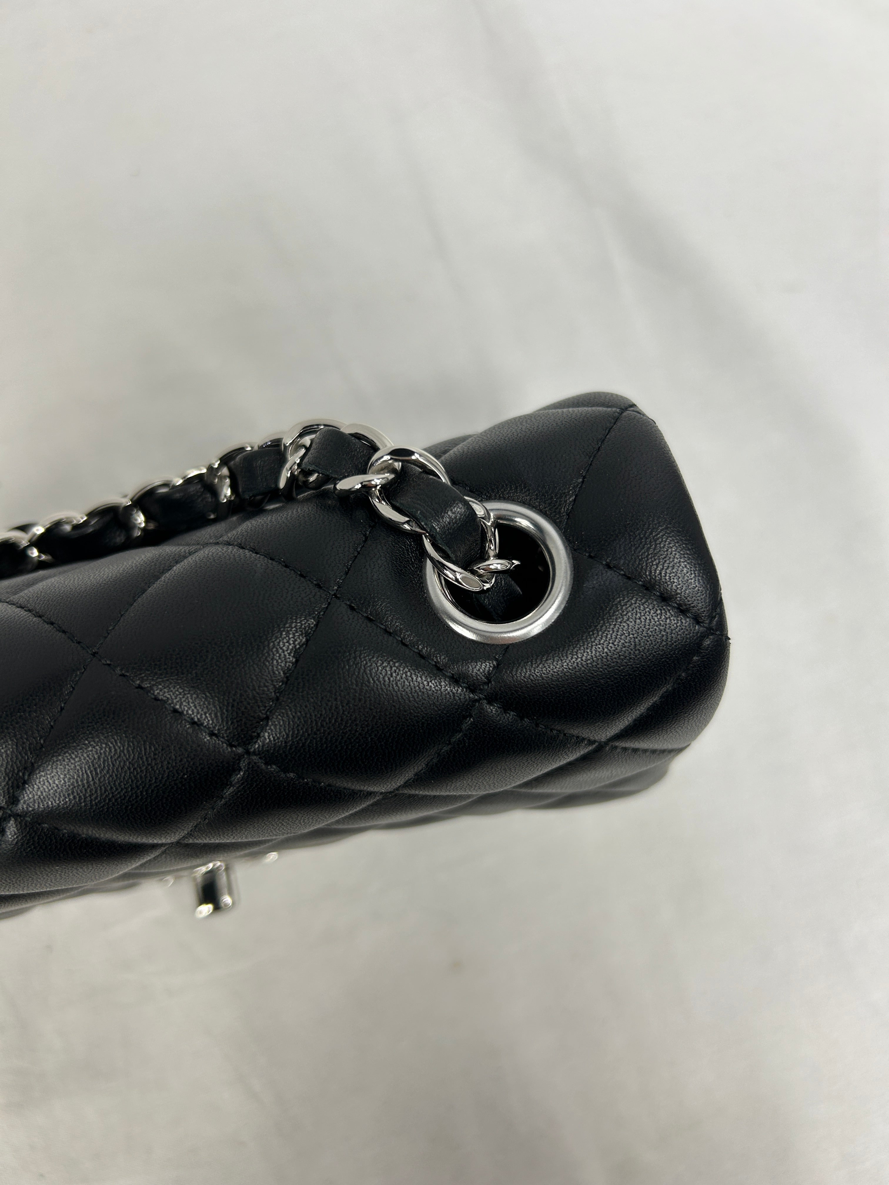Black Quilted Lambskin Single Flap Mini Rectangle w/SHW