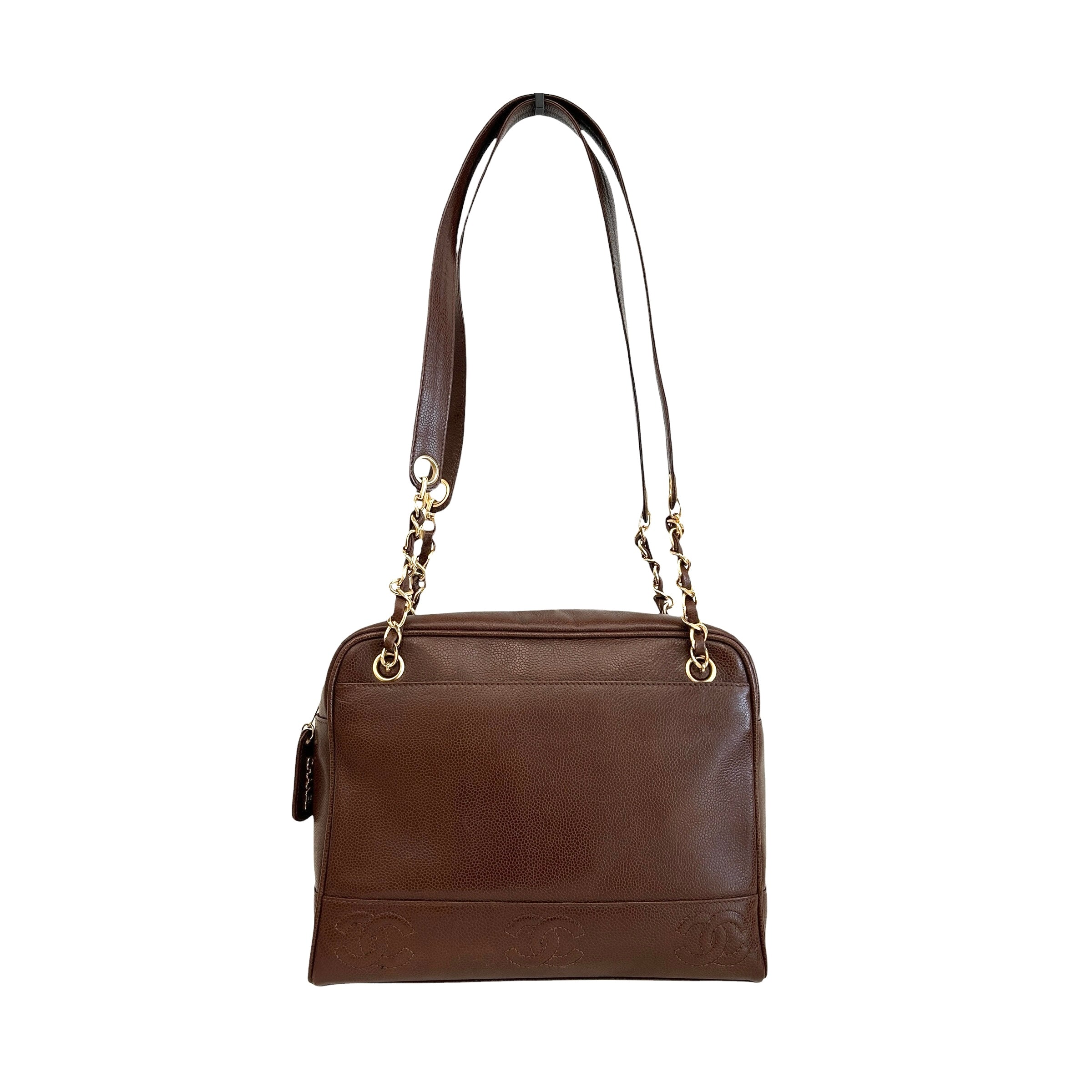 Vintage Brown Caviar Shoulder Bag w/CC Embossed Detail & 24k Plated GHW