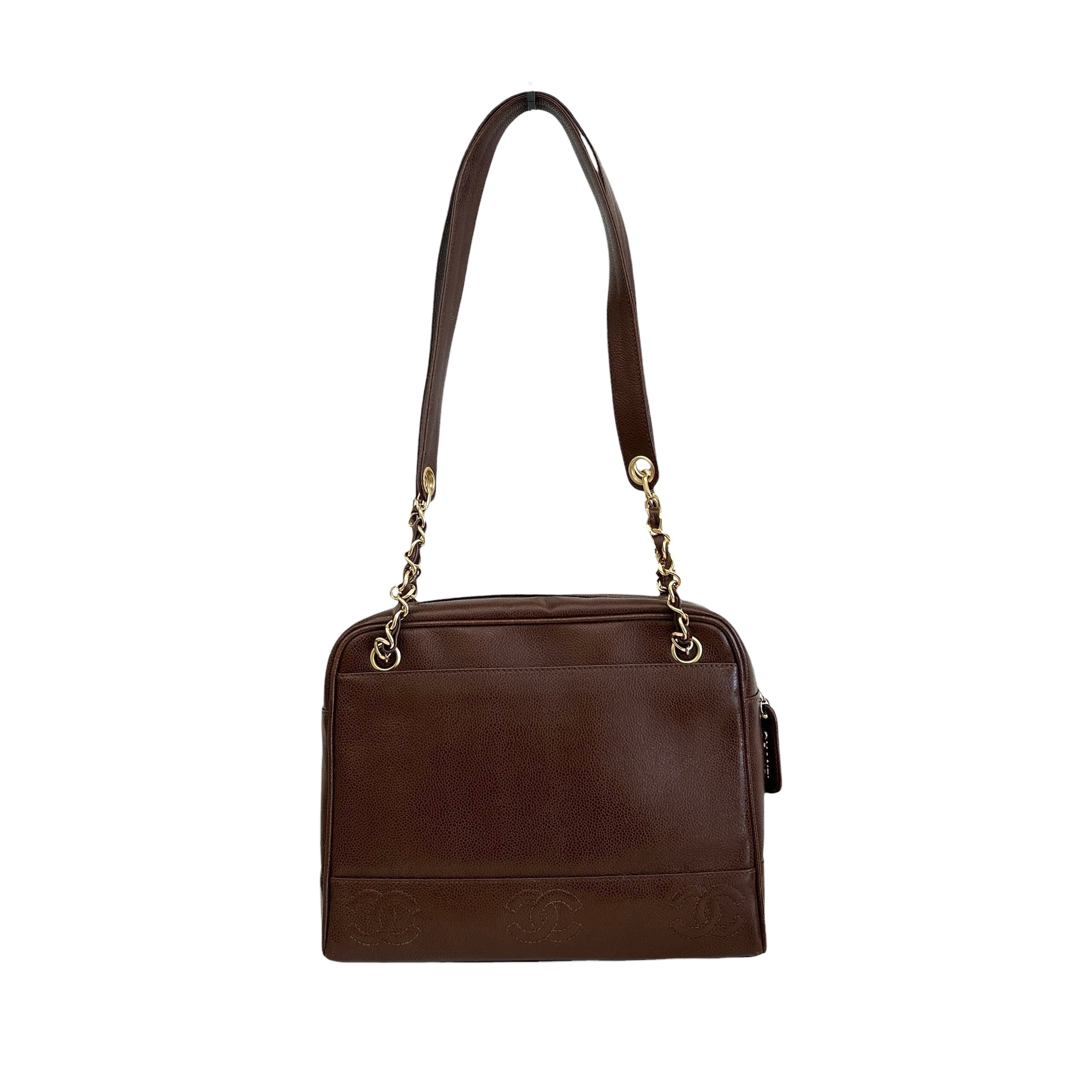 Vintage Brown Caviar Shoulder Bag w/CC Embossed Detail & 24k Plated GHW