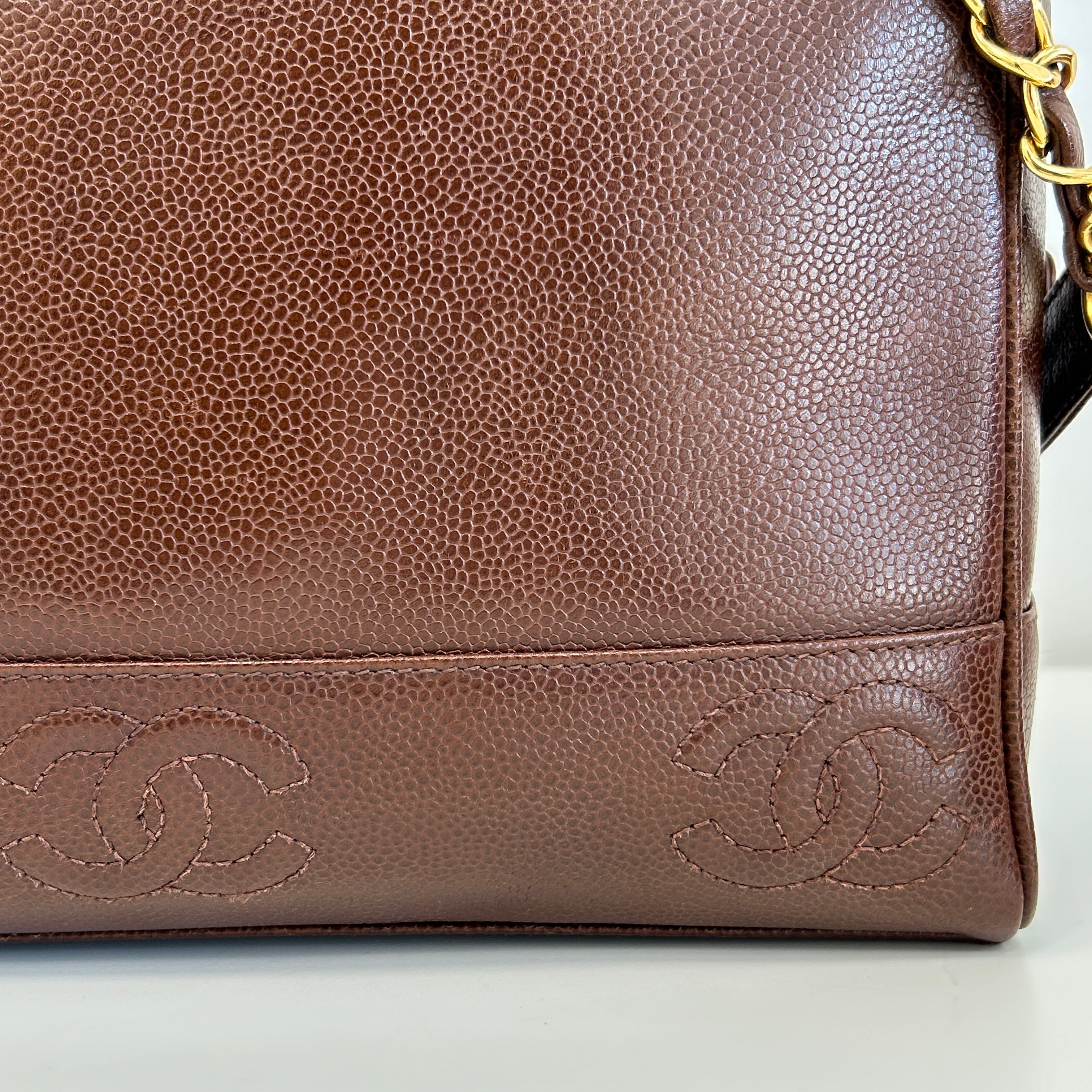 Vintage Brown Caviar Shoulder Bag w/CC Embossed Detail & 24k Plated GHW