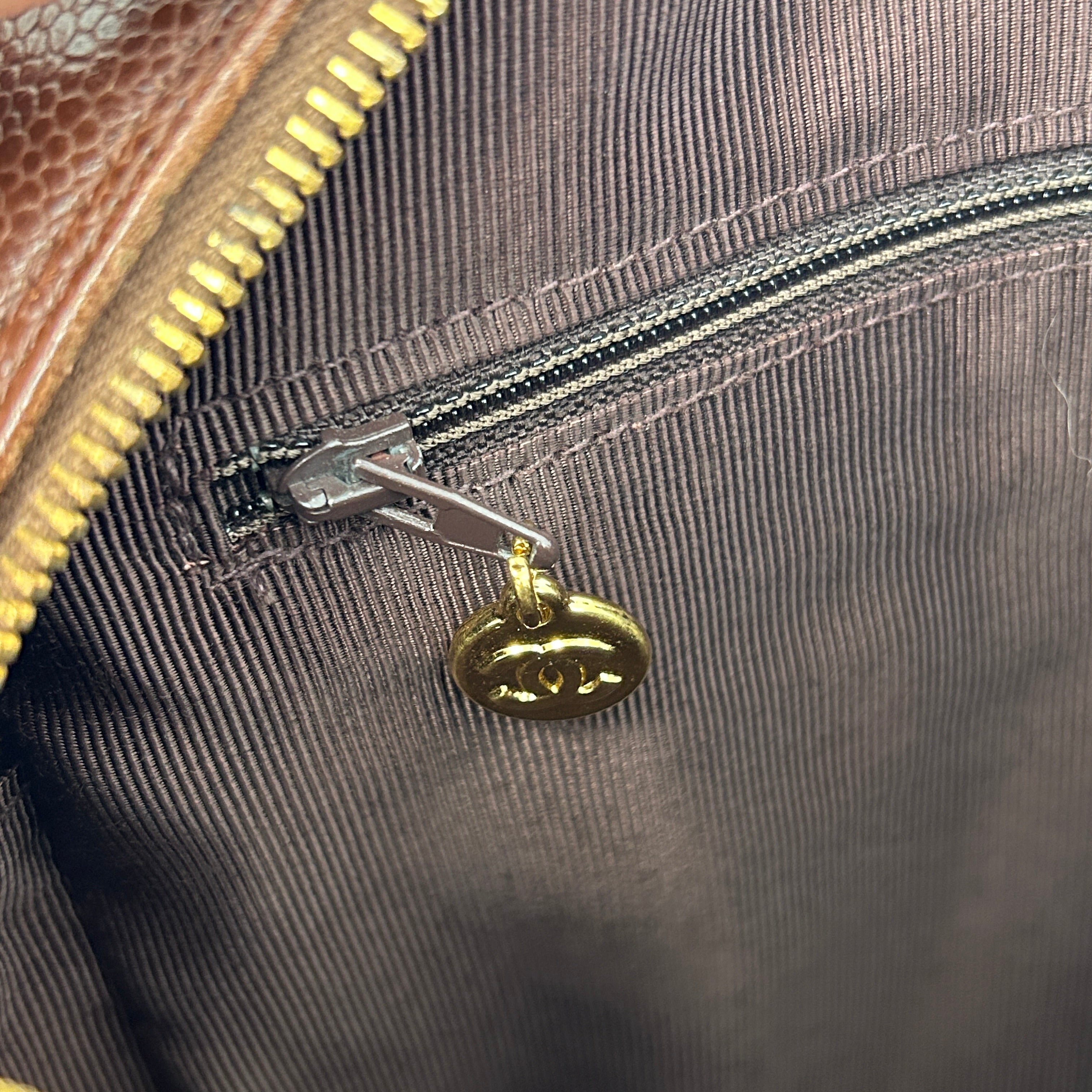 Vintage Brown Caviar Shoulder Bag w/CC Embossed Detail & 24k Plated GHW