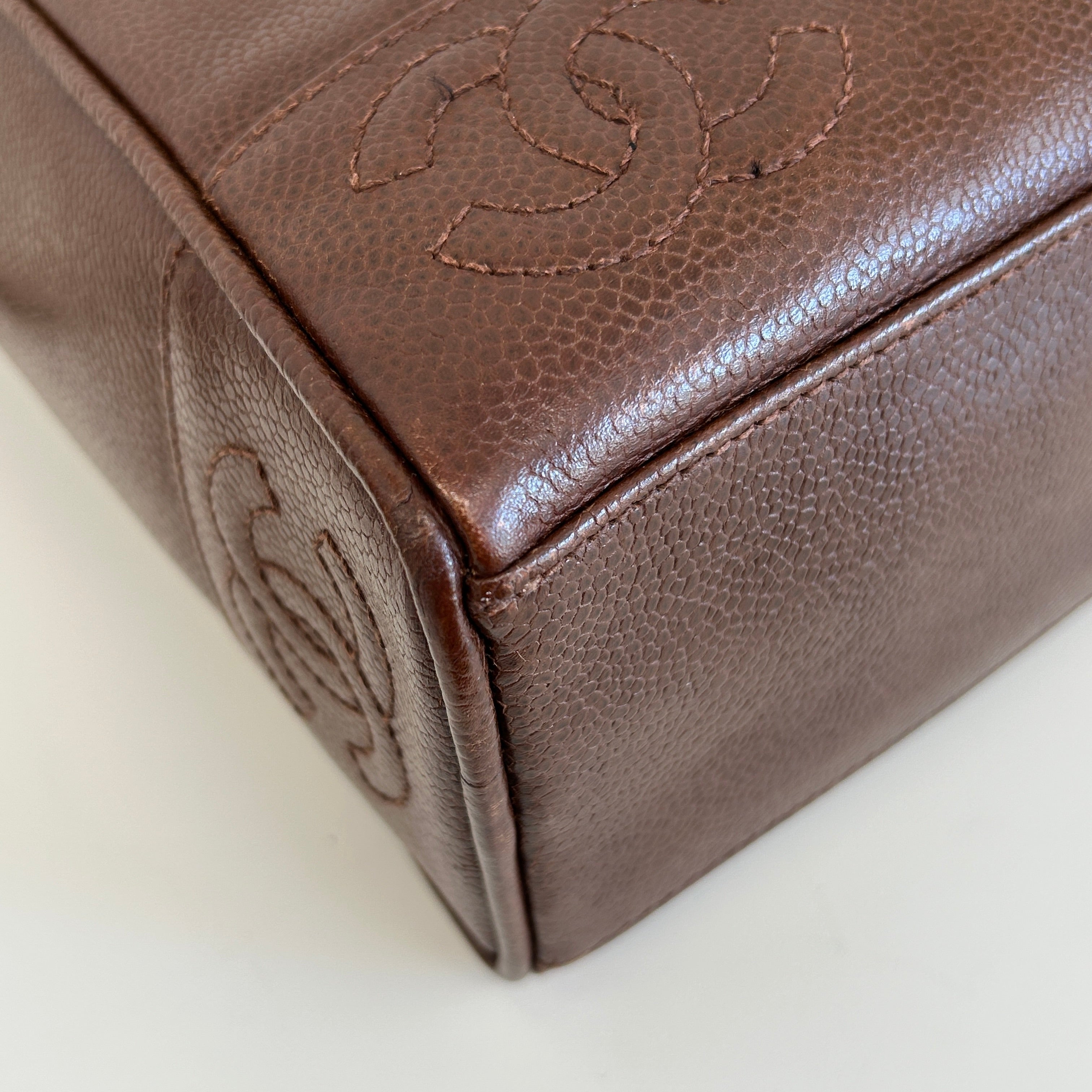 Vintage Brown Caviar Shoulder Bag w/CC Embossed Detail & 24k Plated GHW