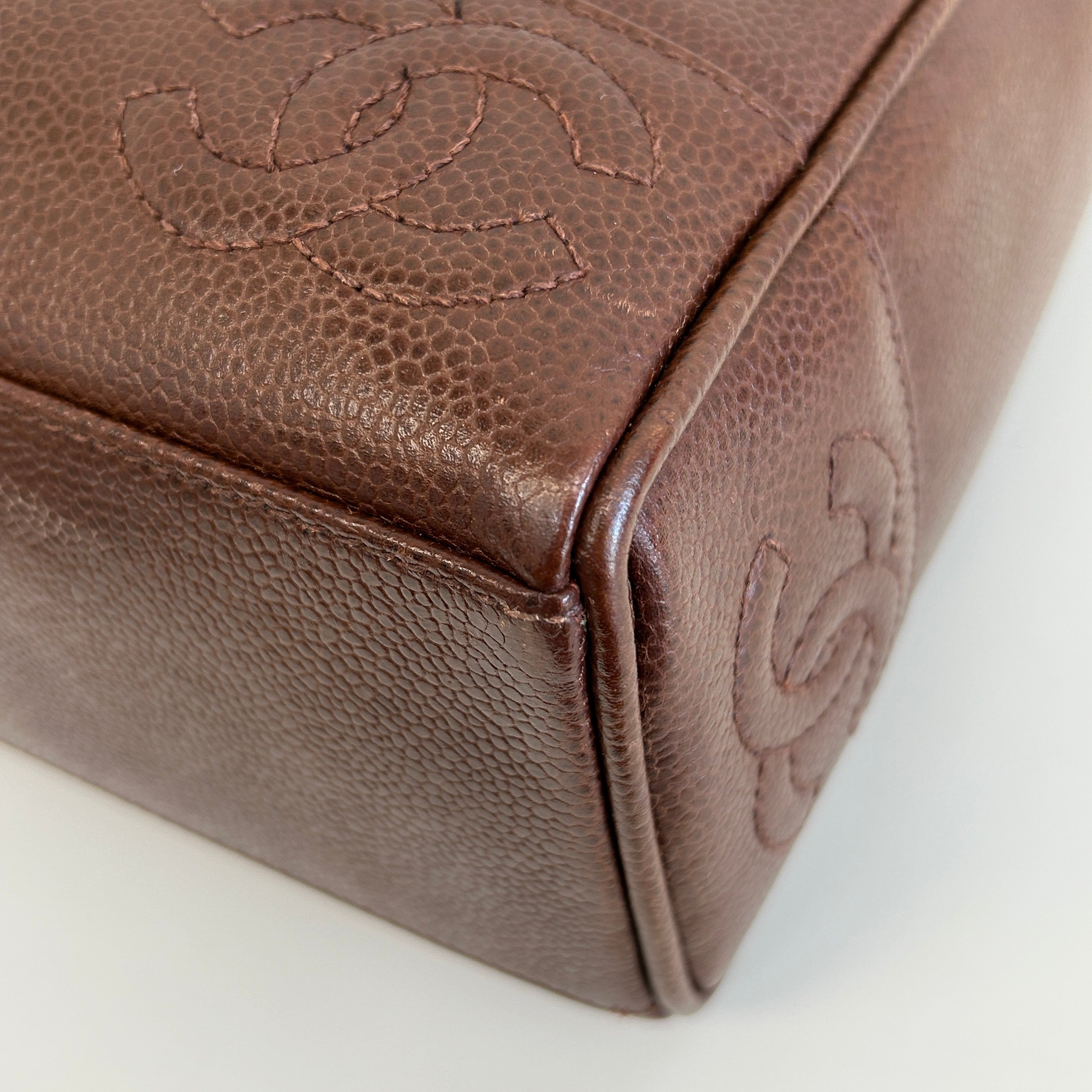 Vintage Brown Caviar Shoulder Bag w/CC Embossed Detail & 24k Plated GHW