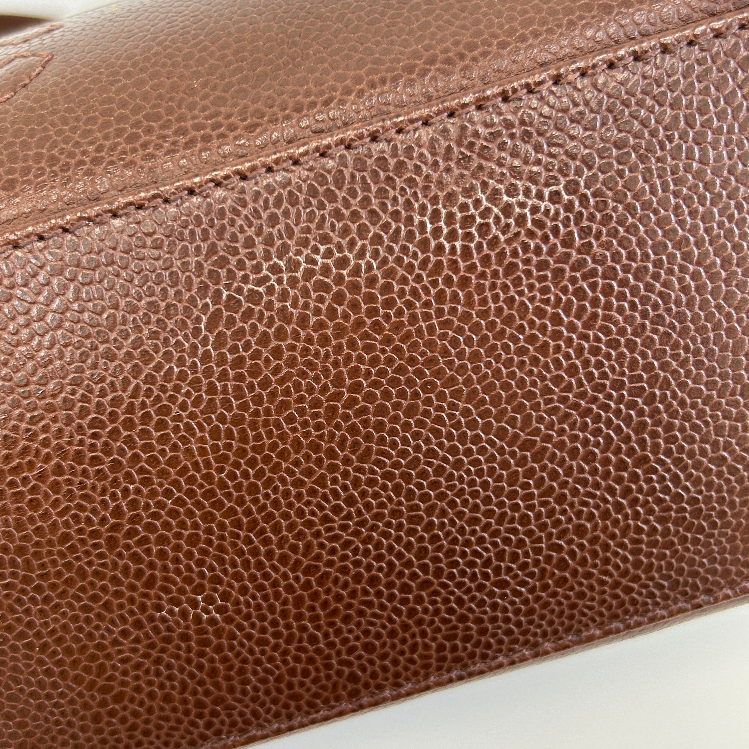 Vintage Brown Caviar Shoulder Bag w/CC Embossed Detail & 24k Plated GHW