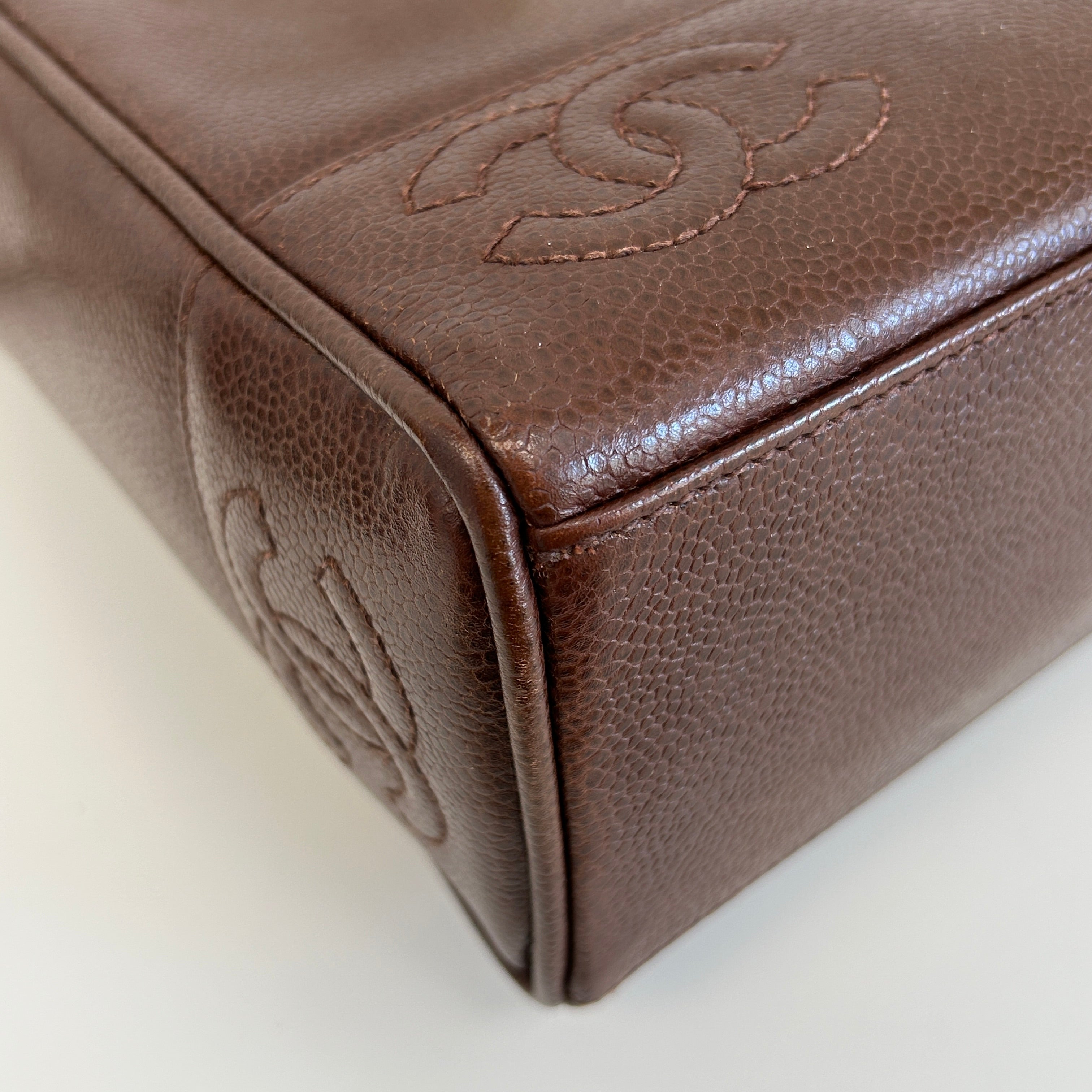 Vintage Brown Caviar Shoulder Bag w/CC Embossed Detail & 24k Plated GHW