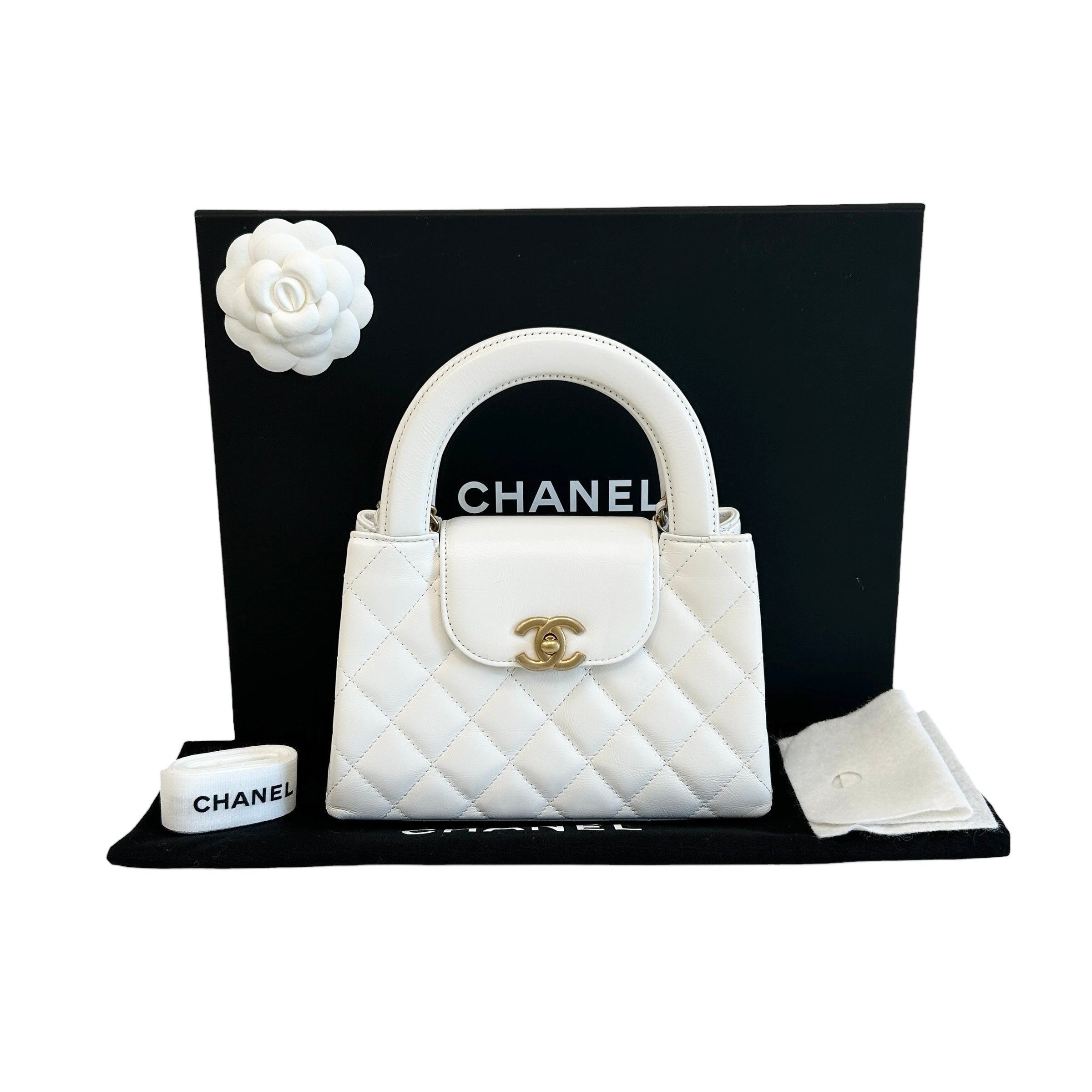 White Quilted Calfskin Leather Kelly Shopper Bag