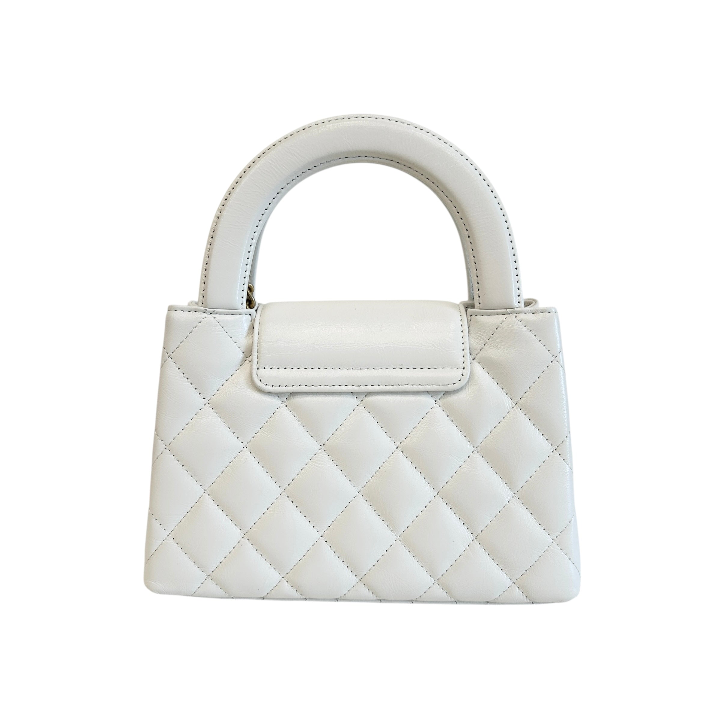 White Quilted Calfskin Leather Kelly Shopper Bag