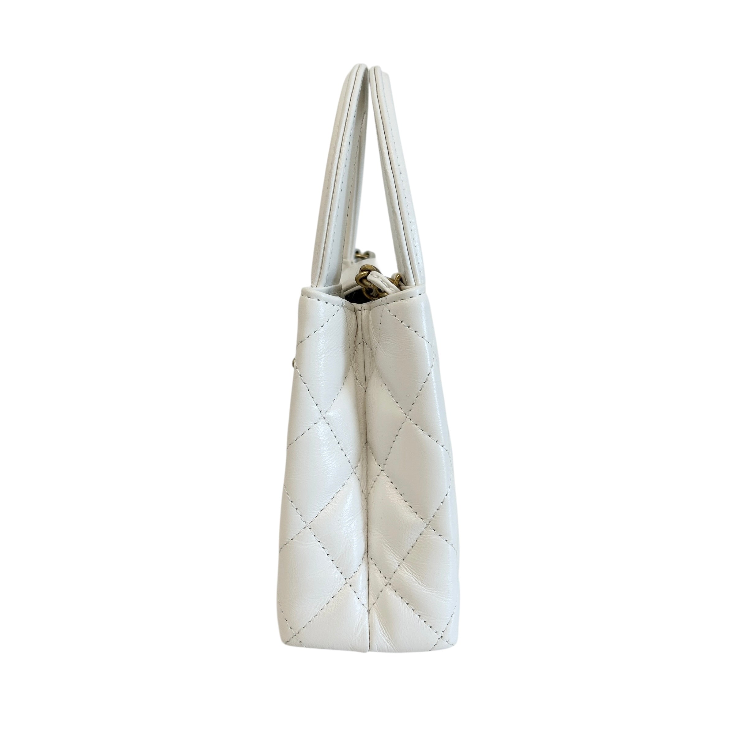 White Quilted Calfskin Leather Kelly Shopper Bag