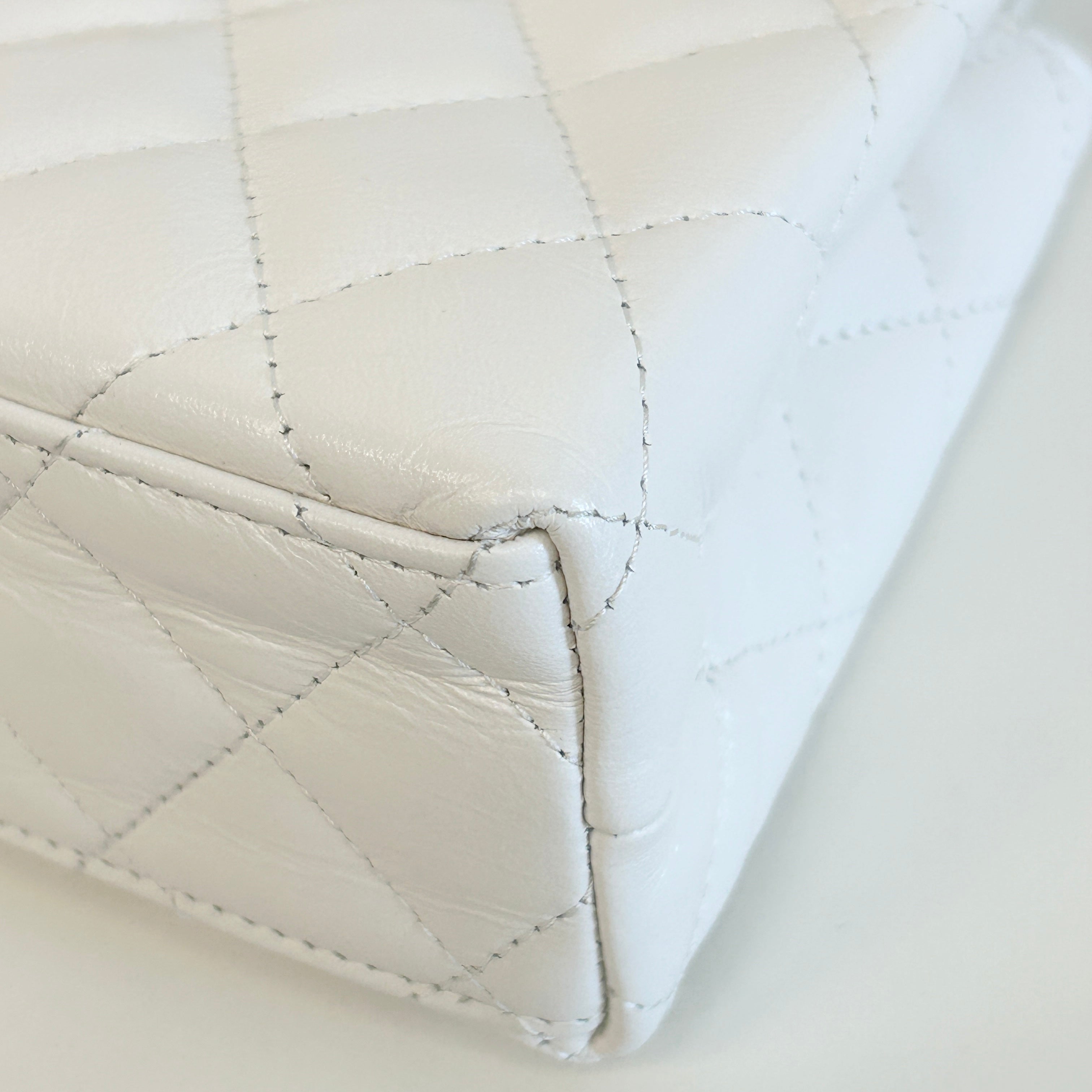 White Quilted Calfskin Leather Kelly Shopper Bag