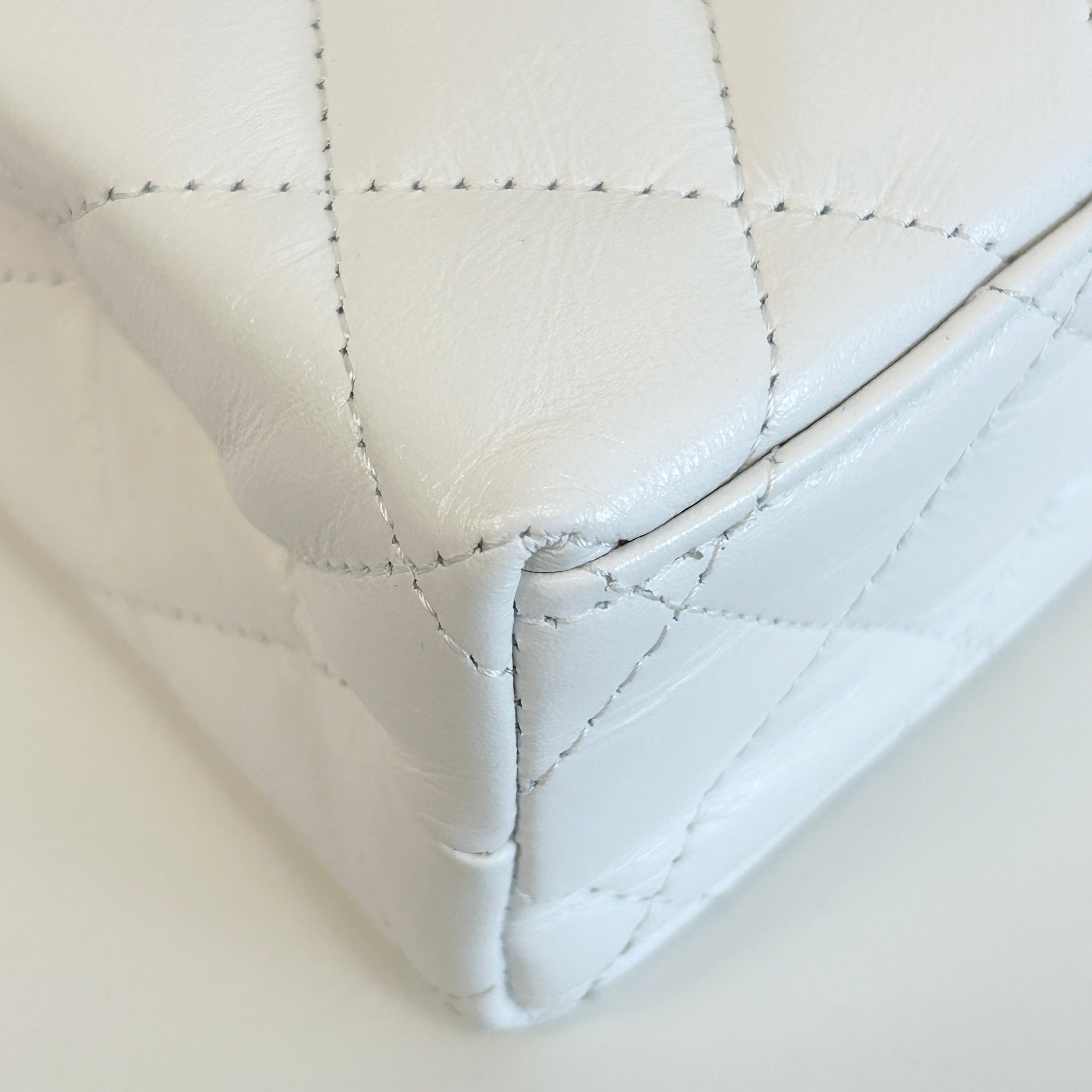 White Quilted Calfskin Leather Kelly Shopper Bag