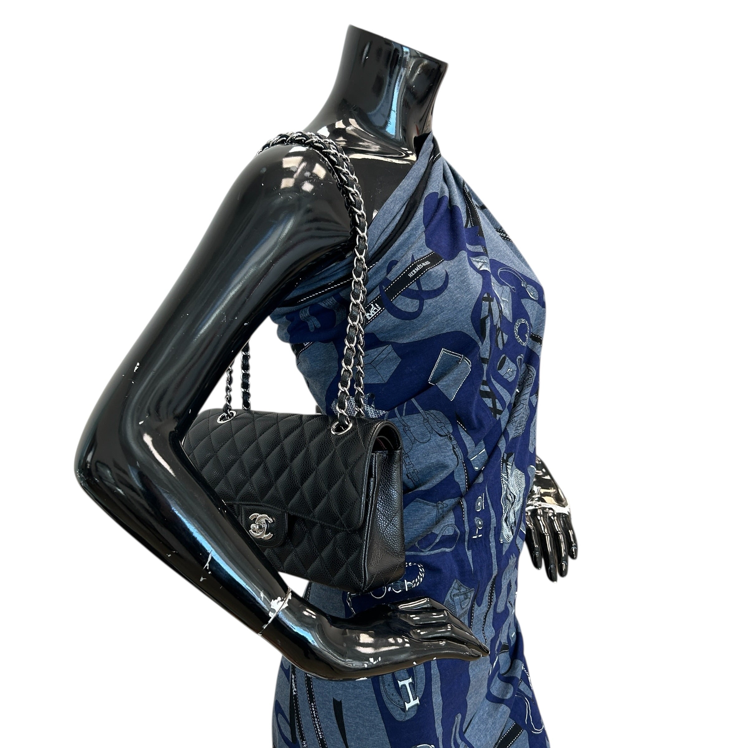 Black Caviar Small Classic Double Flap w/SHW