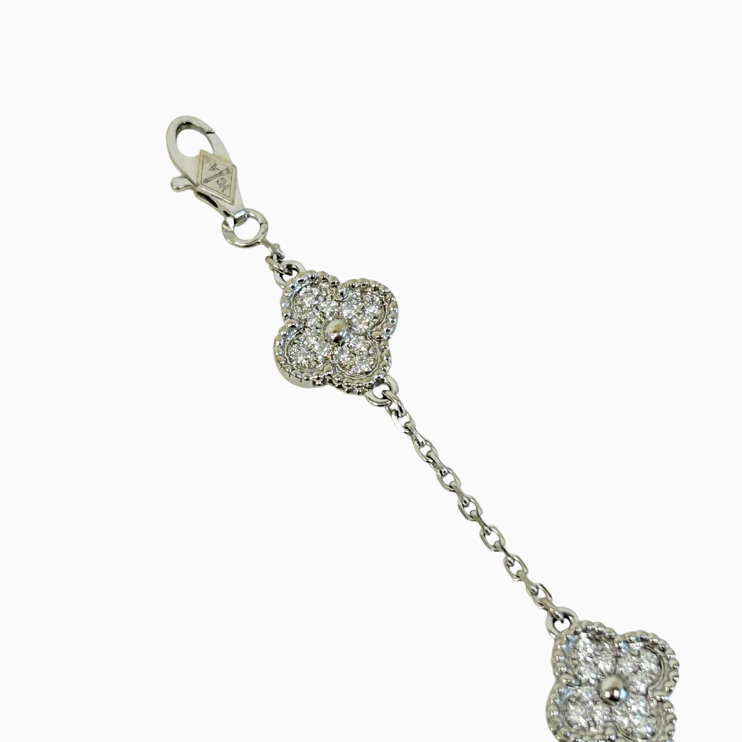 Sweet Alhambra Diamond 18k White Gold 6 Motif Station Bracelet - Haute Classics
