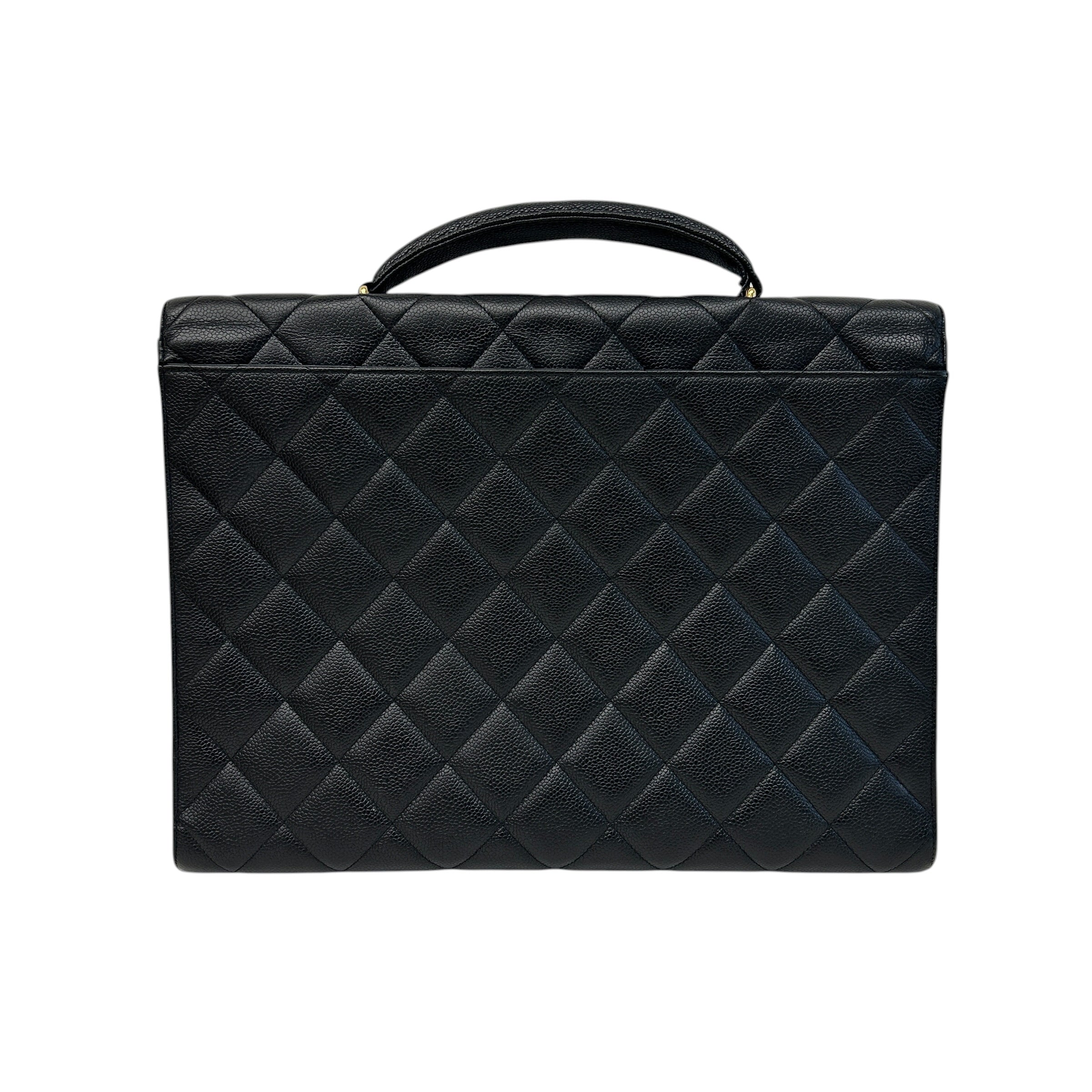 Black Quilted Caviar Leather Jumbo Kelly Briefcase Bag w/GHW - Haute Classics