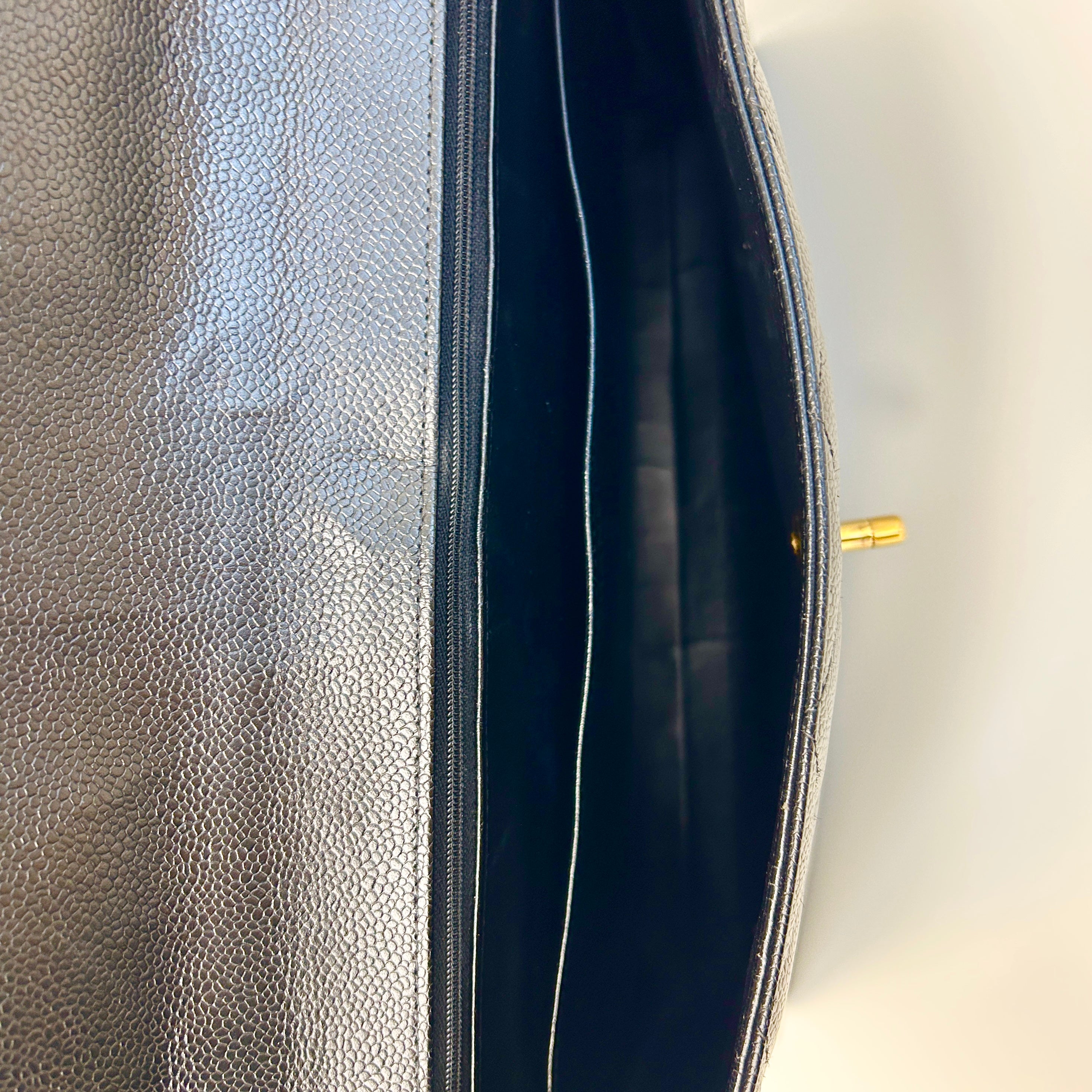 Black Quilted Caviar Leather Jumbo Kelly Briefcase Bag w/GHW - Haute Classics