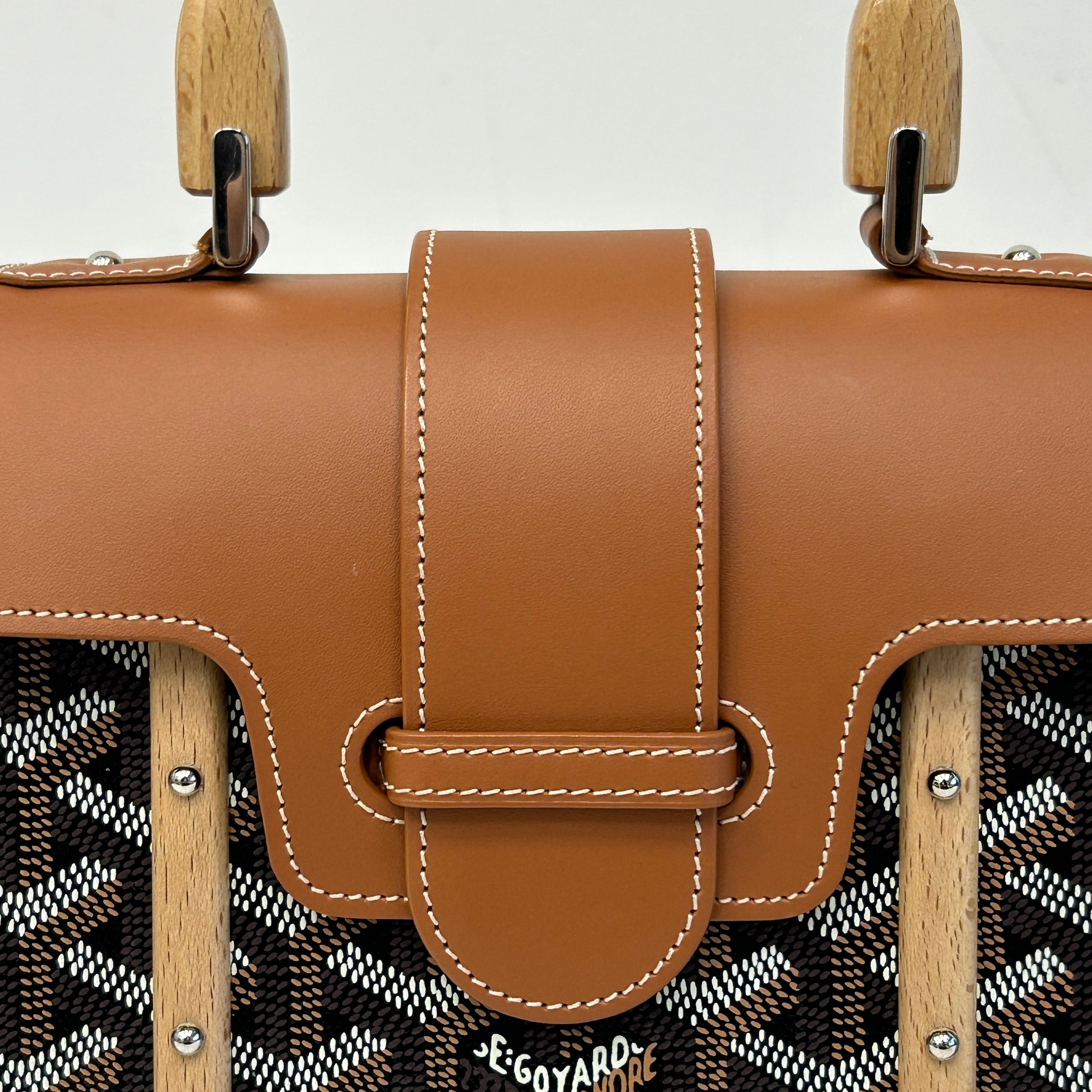 Black Chevron Print Coated Canvas Mini Saigon Bag - Haute Classics