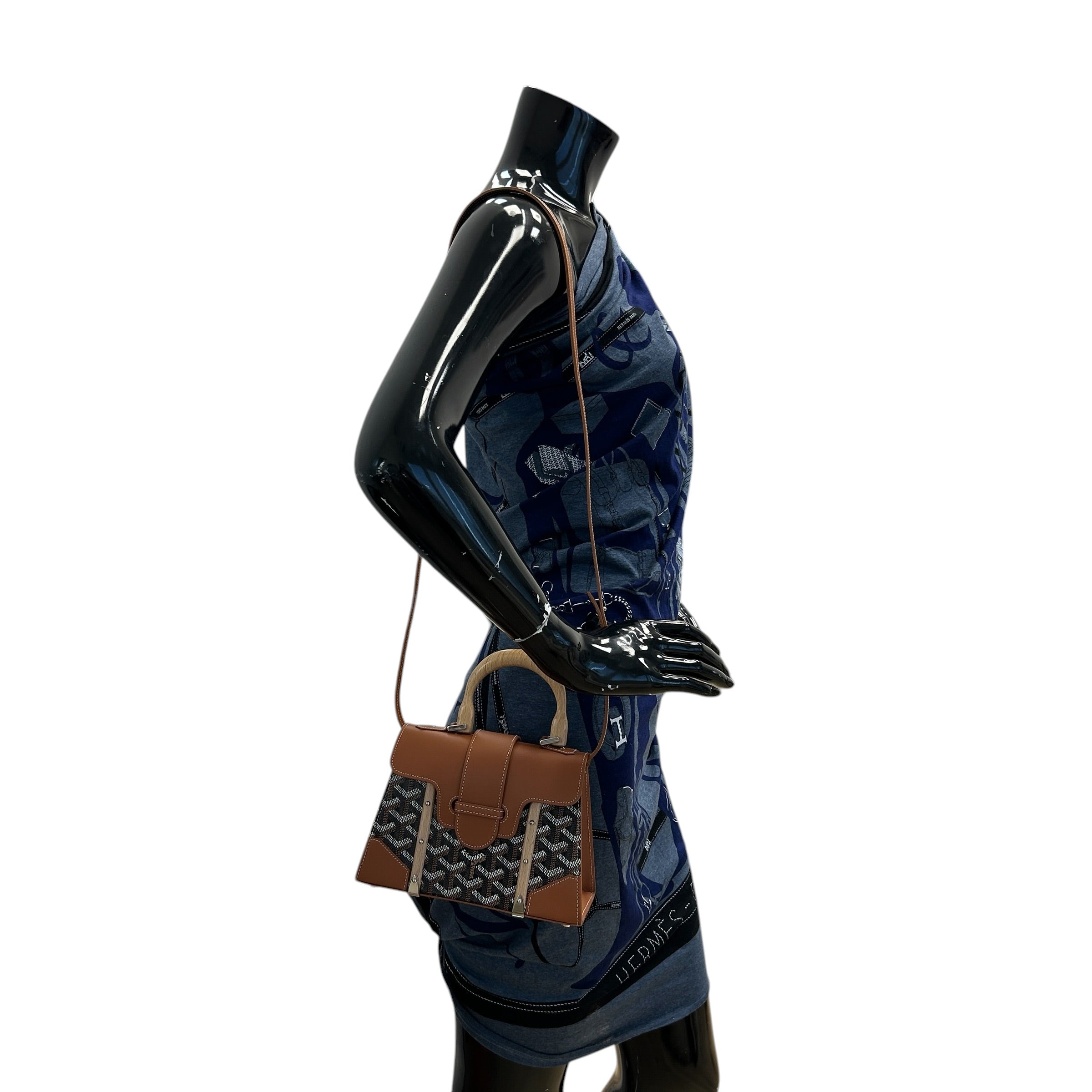 Black Chevron Print Coated Canvas Mini Saigon Bag - Haute Classics