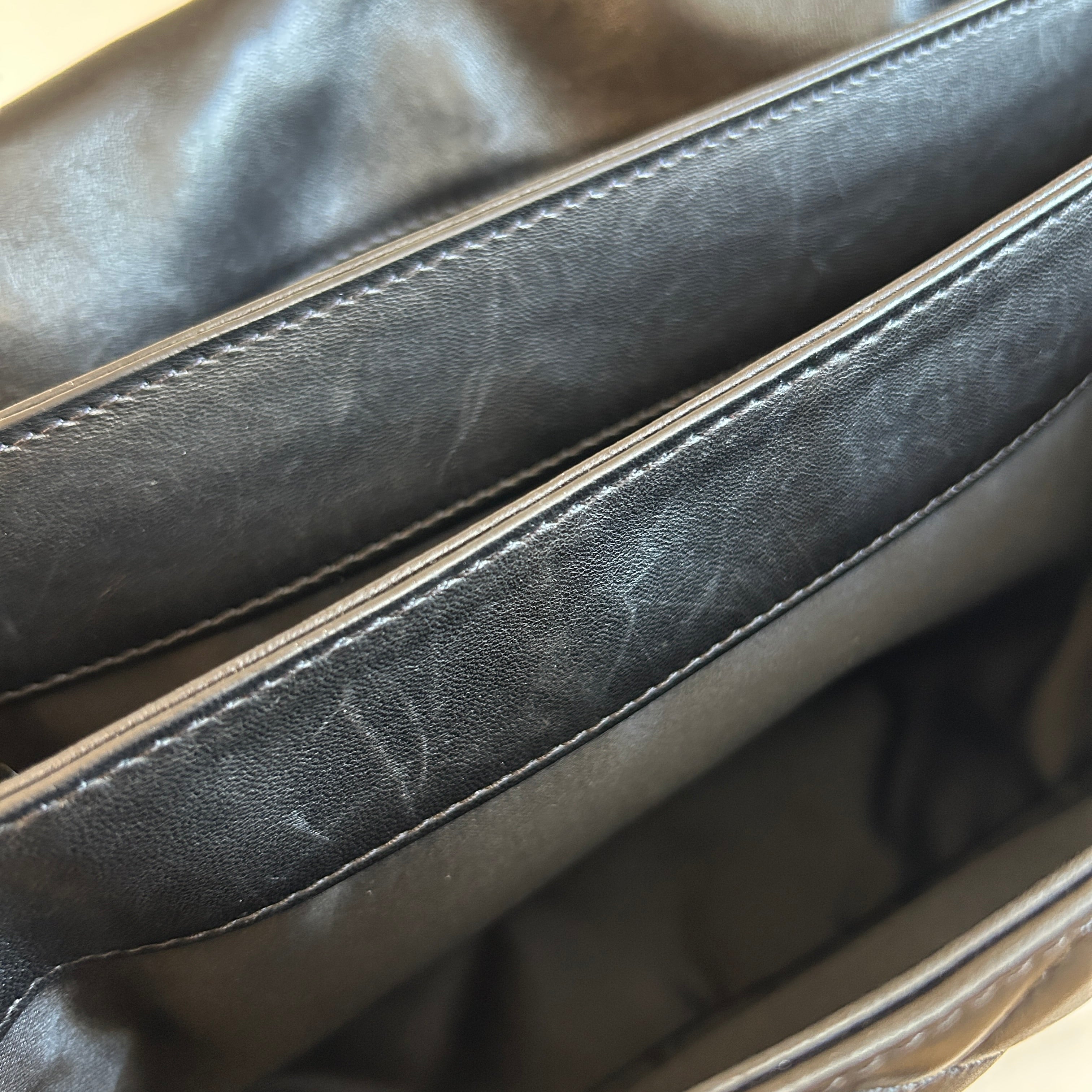 Black Lambskin Quilted 3 Large Accordion Flap Bag w/SHW