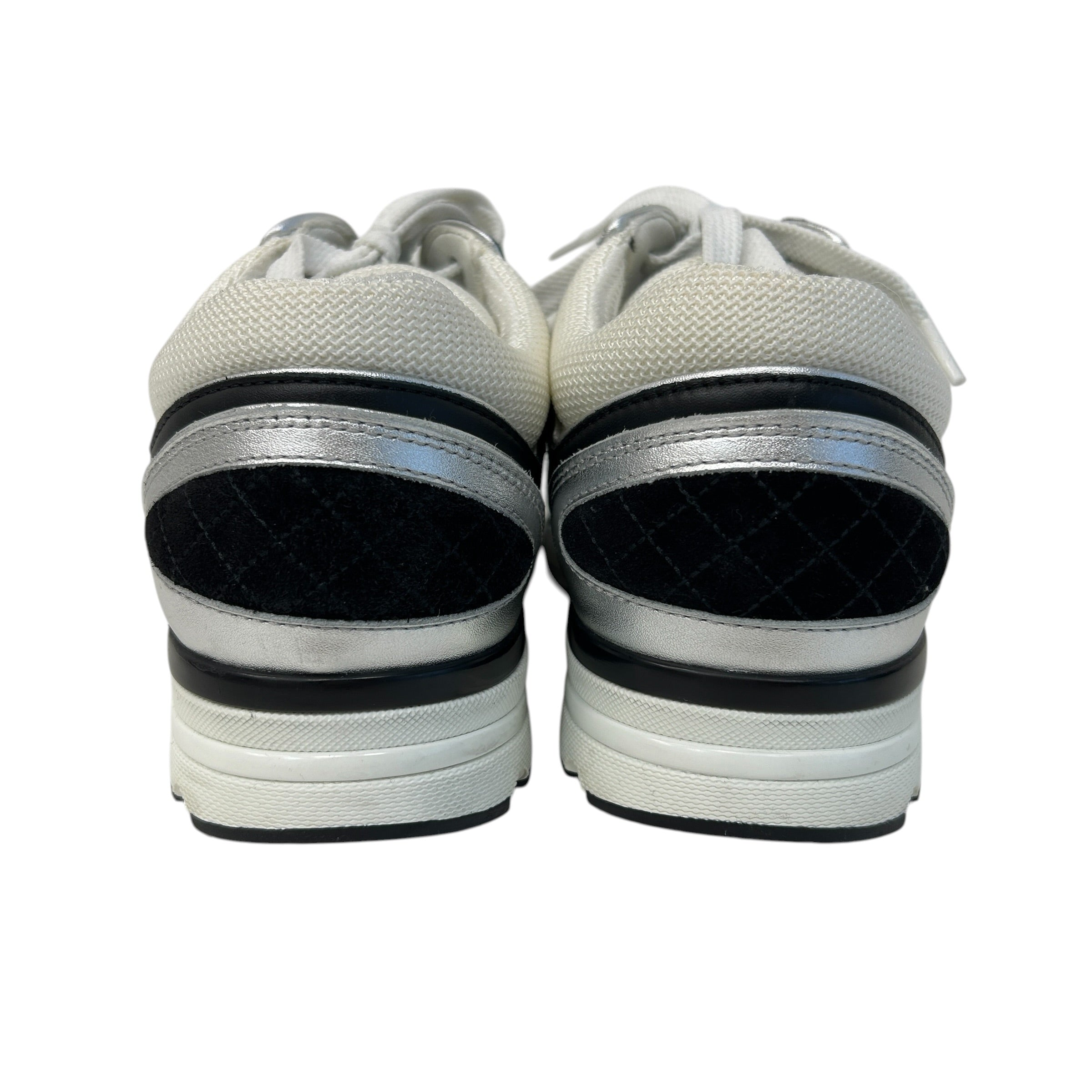 White/Silver/Black Mesh Suede Calfskin CC Sneakers - Haute Classics