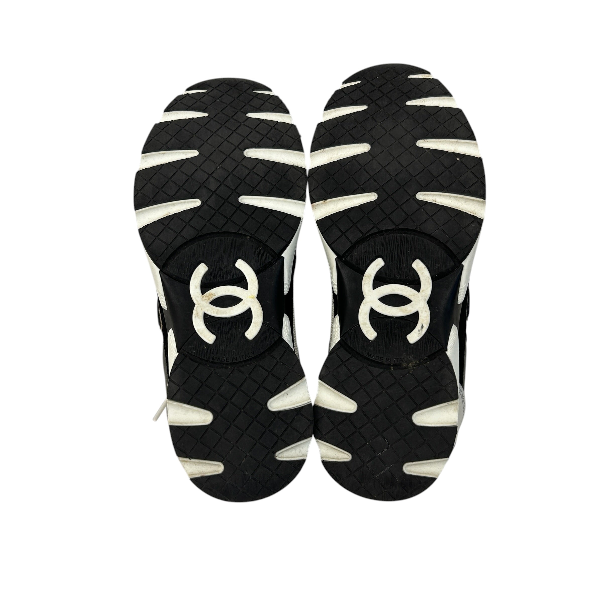 White/Silver/Black Mesh Suede Calfskin CC Sneakers - Haute Classics