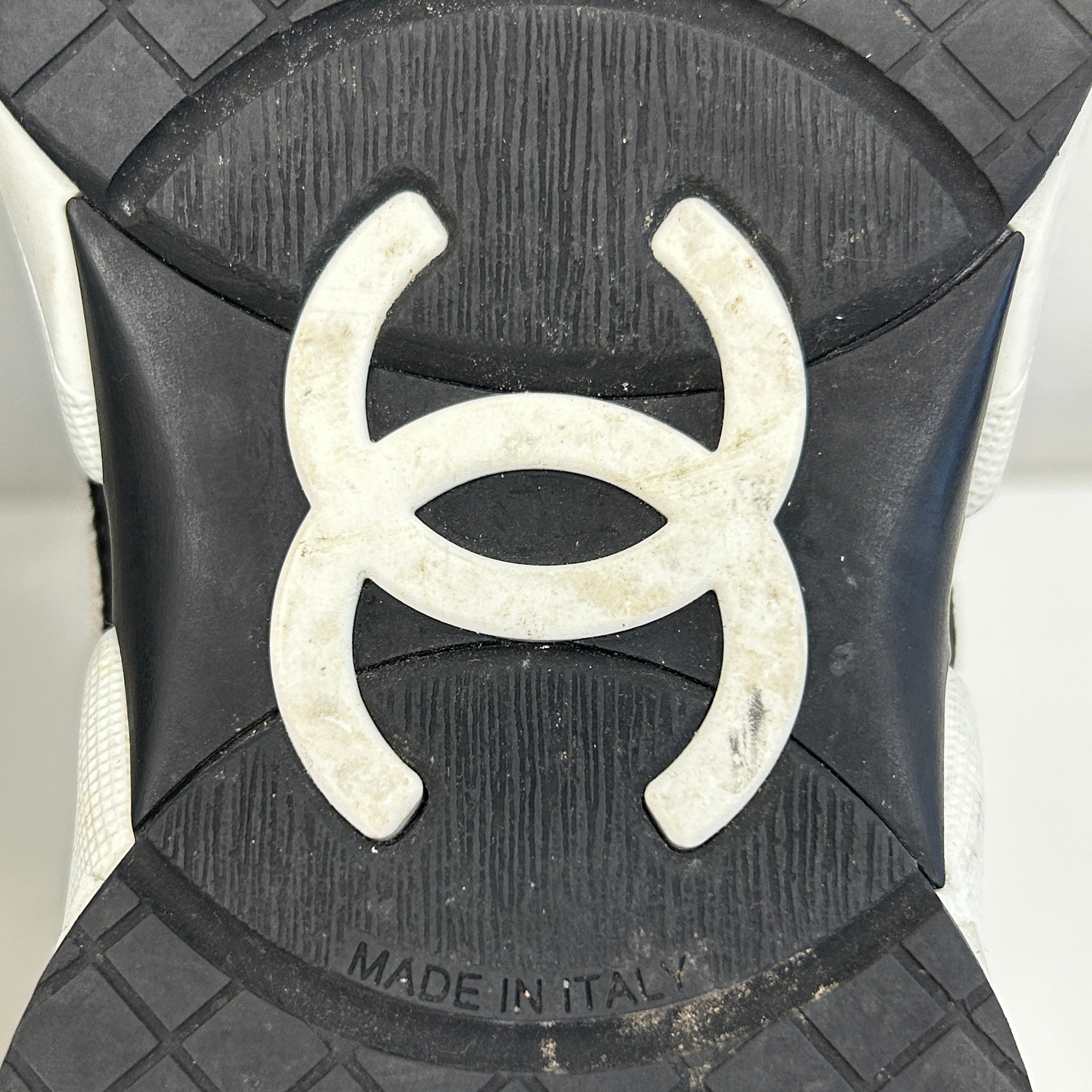 White/Silver/Black Mesh Suede Calfskin CC Sneakers - Haute Classics