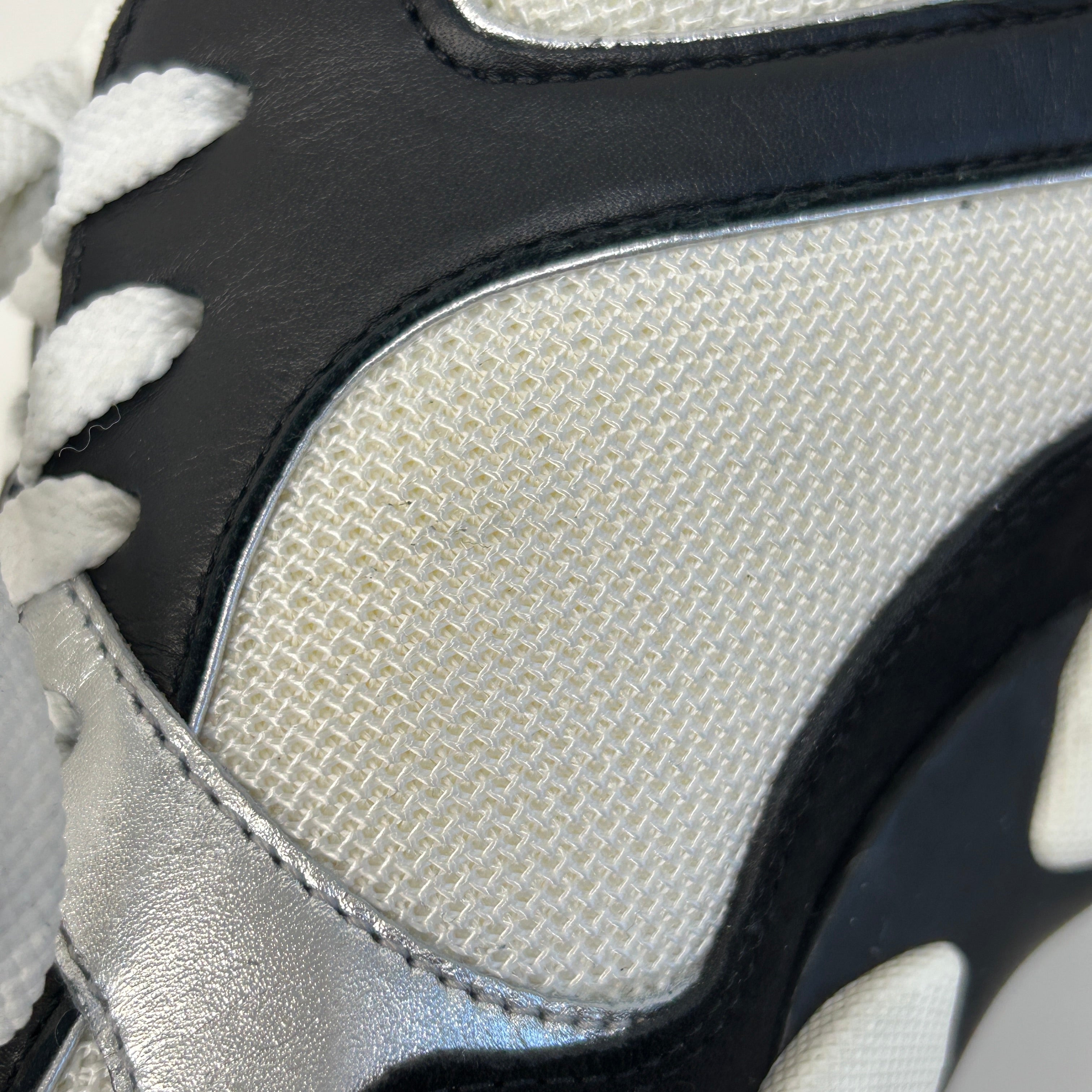 White/Silver/Black Mesh Suede Calfskin CC Sneakers - Haute Classics