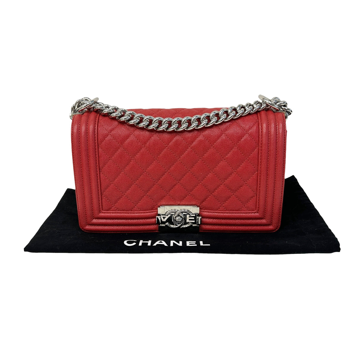 Red Quilted Caviar Leather Medium Boy Bag w/PHW - Haute Classics