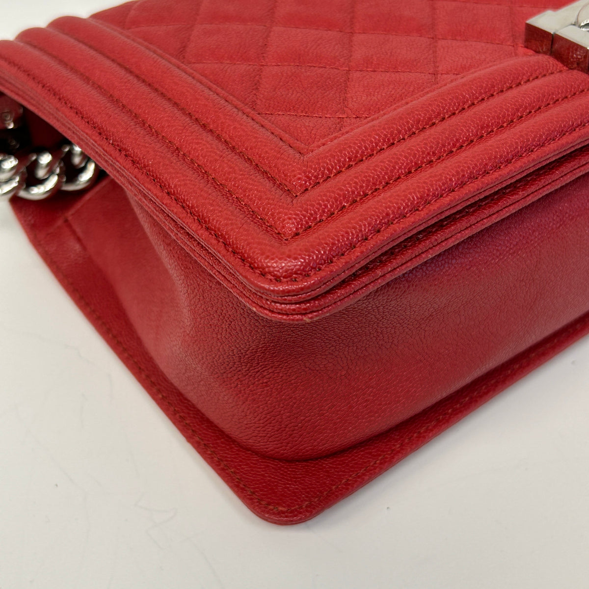 Red Quilted Caviar Leather Medium Boy Bag w/PHW - Haute Classics