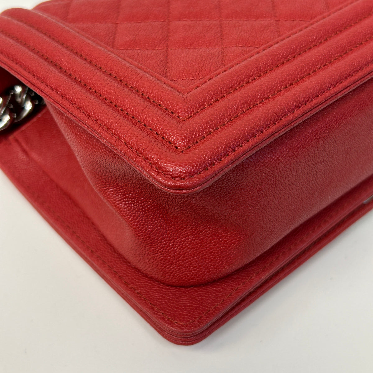 Red Quilted Caviar Leather Medium Boy Bag w/PHW - Haute Classics