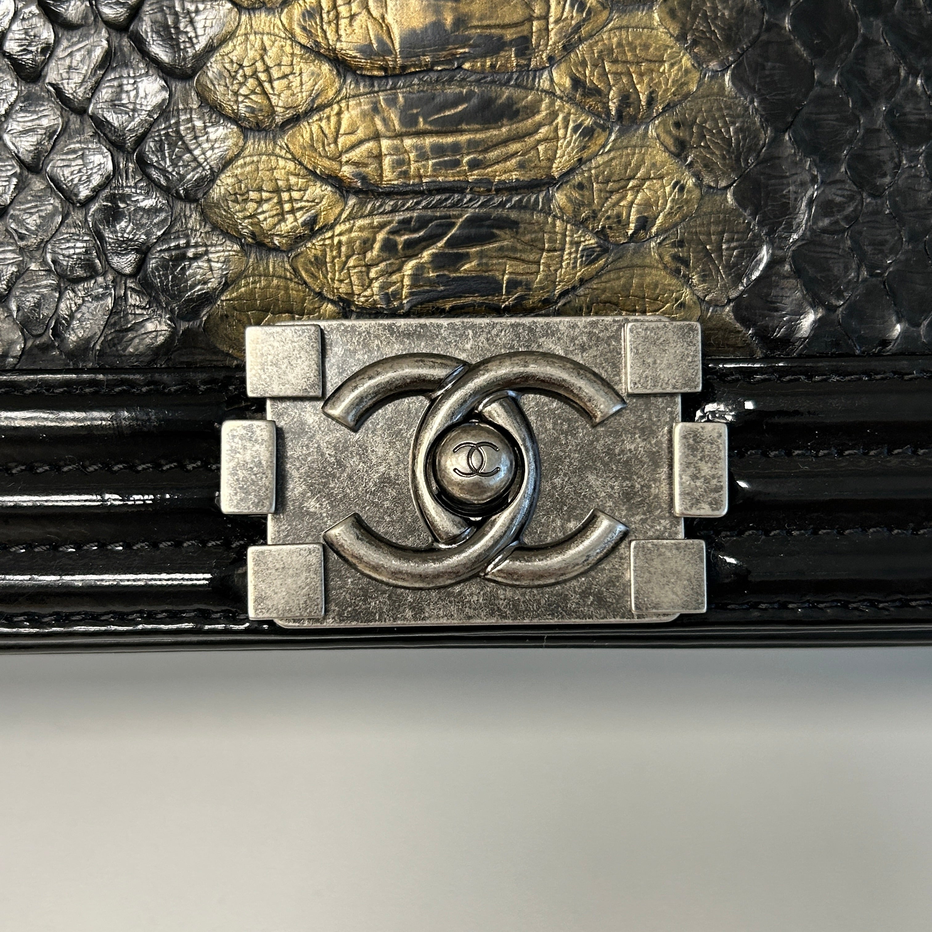 Black Gold Python/Patent Leather (New Medium) Boy Bag w/RHW