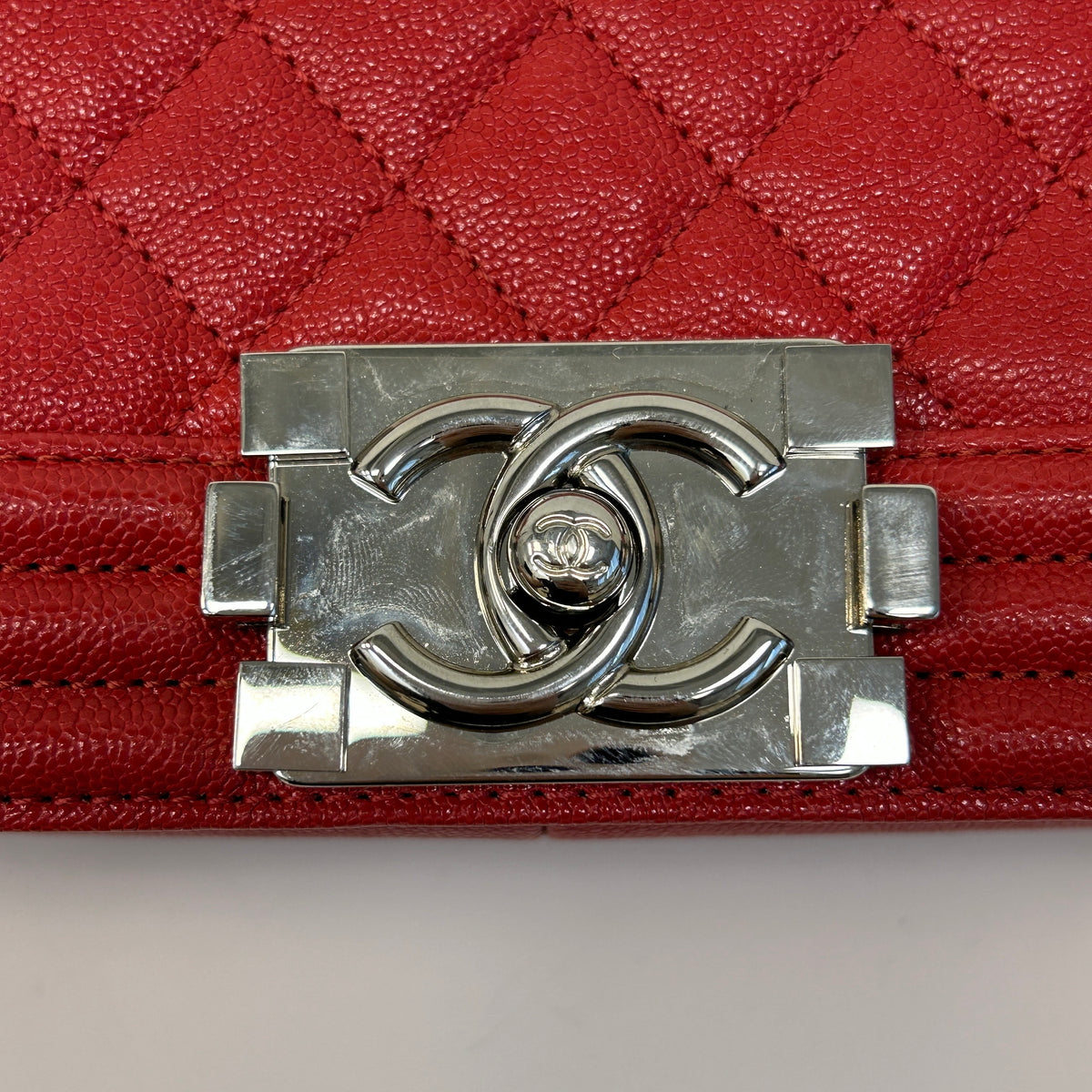 Red Quilted Caviar Leather Medium Boy Bag w/PHW - Haute Classics