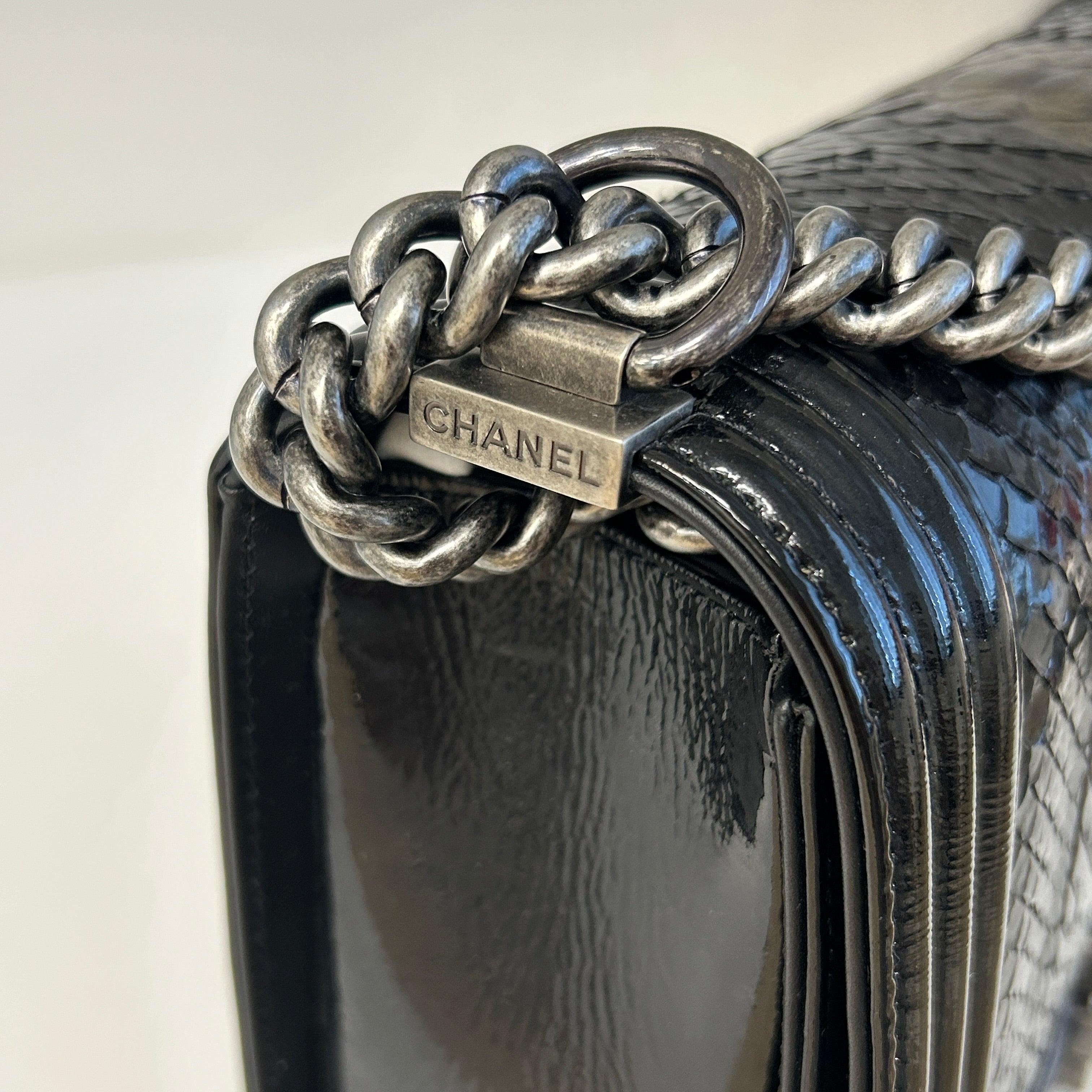 Black Gold Python/Patent Leather (New Medium) Boy Bag w/RHW