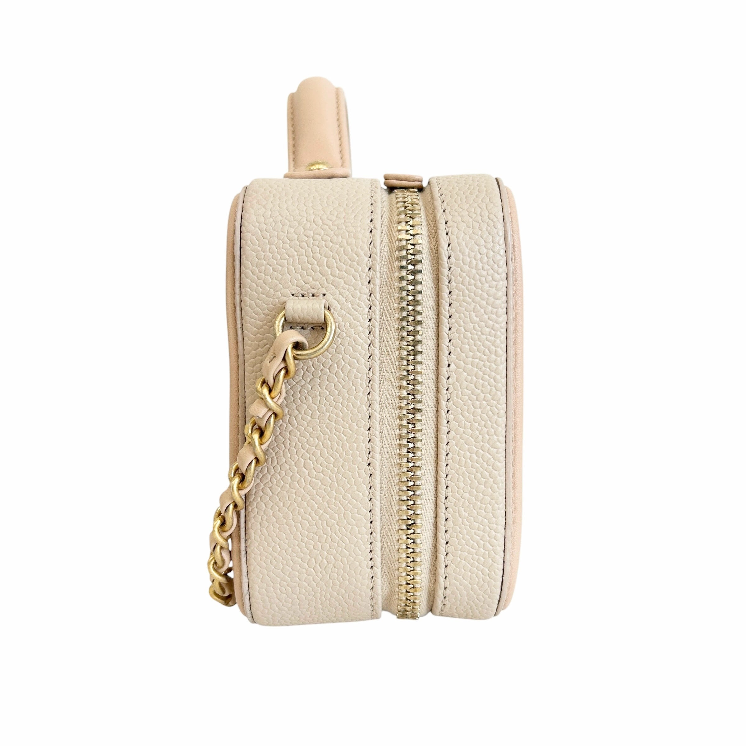 Beige Caviar Quilted Leather Filigree Small Vanity Case Bag - Haute Classics