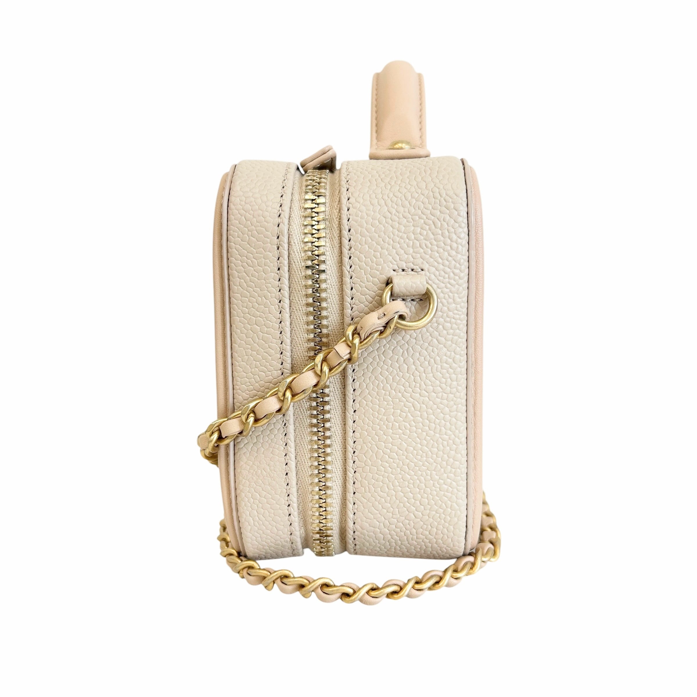 Beige Caviar Quilted Leather Filigree Small Vanity Case Bag - Haute Classics