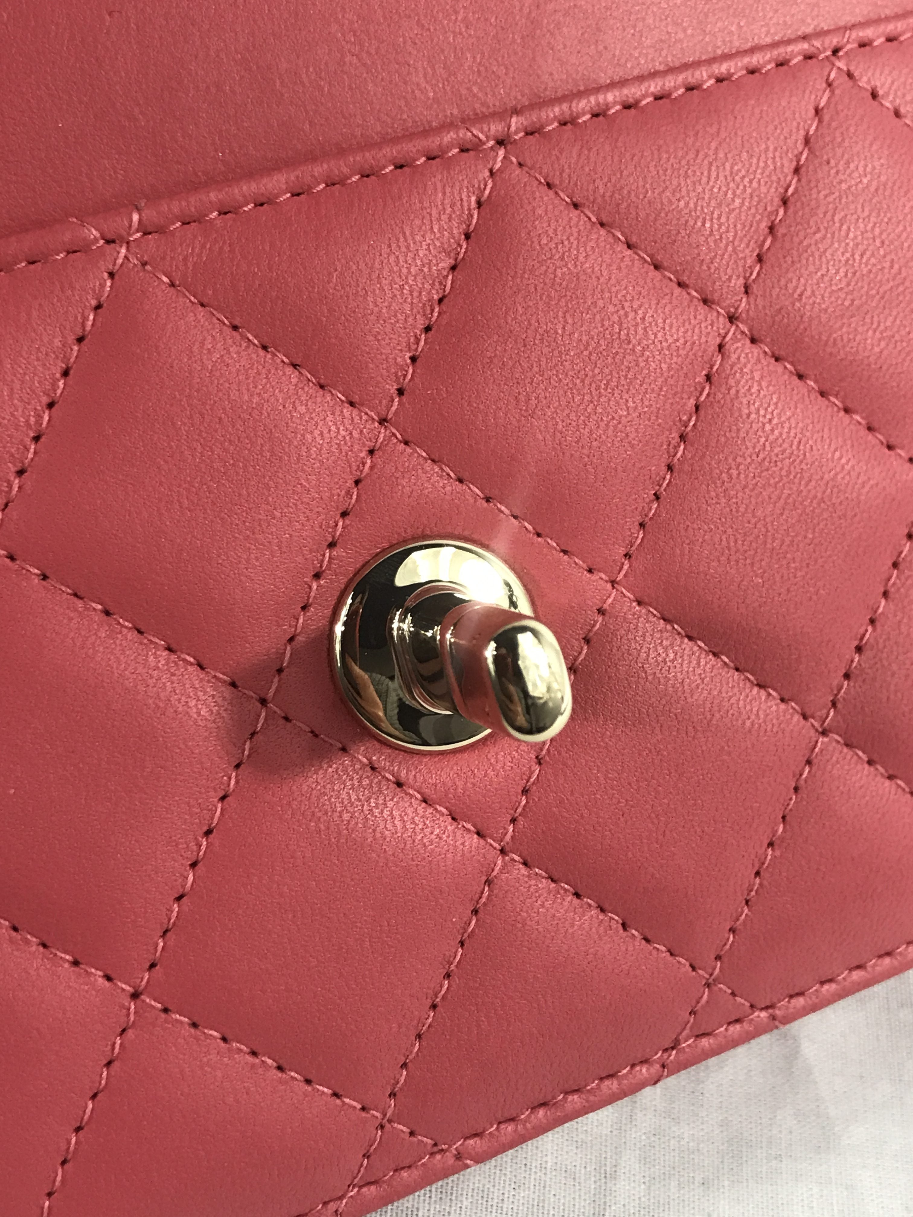 Bubblegum Pink Quilted Lambskin Leather Trendy Wallet On Chain W/GHW