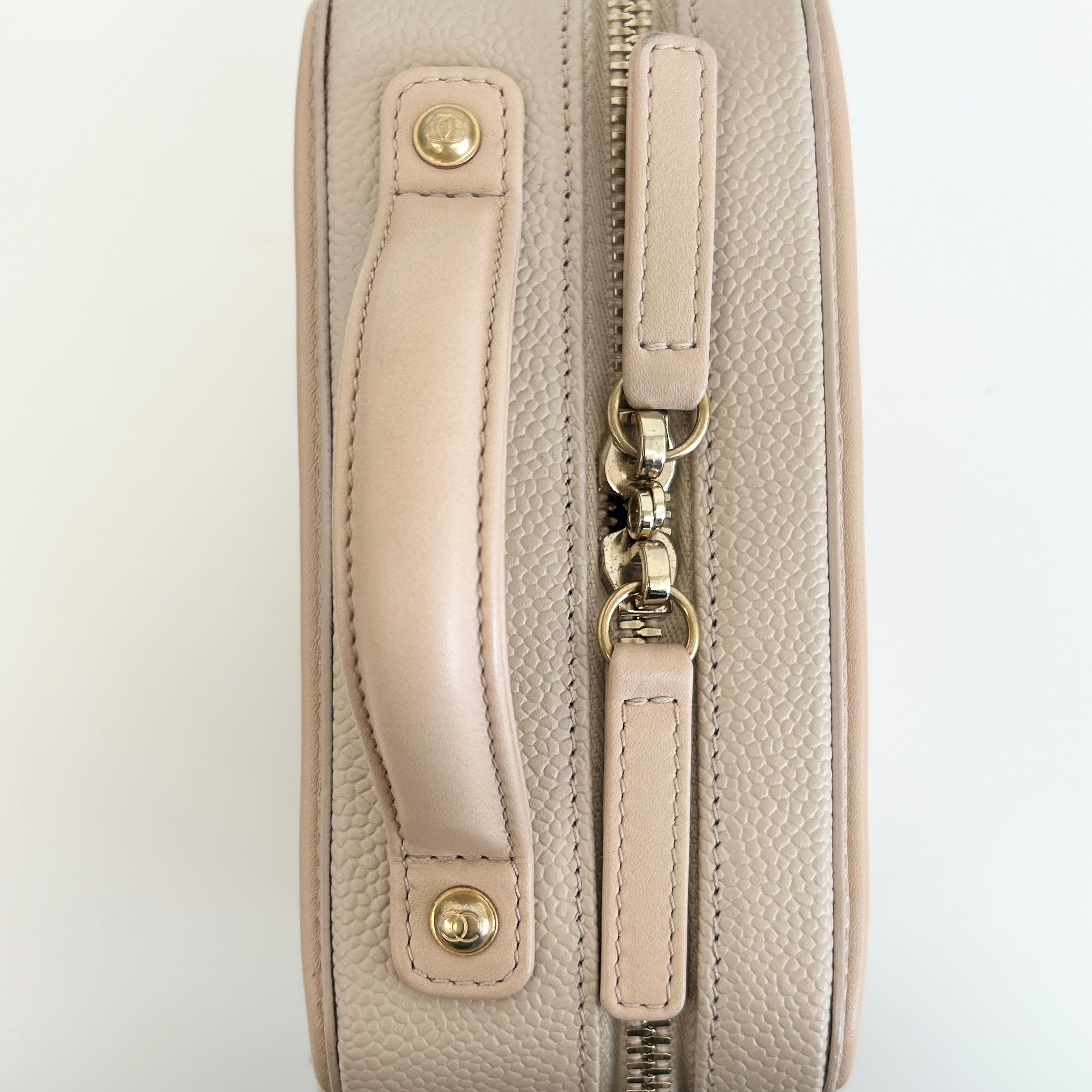 Beige Caviar Quilted Leather Filigree Small Vanity Case Bag - Haute Classics