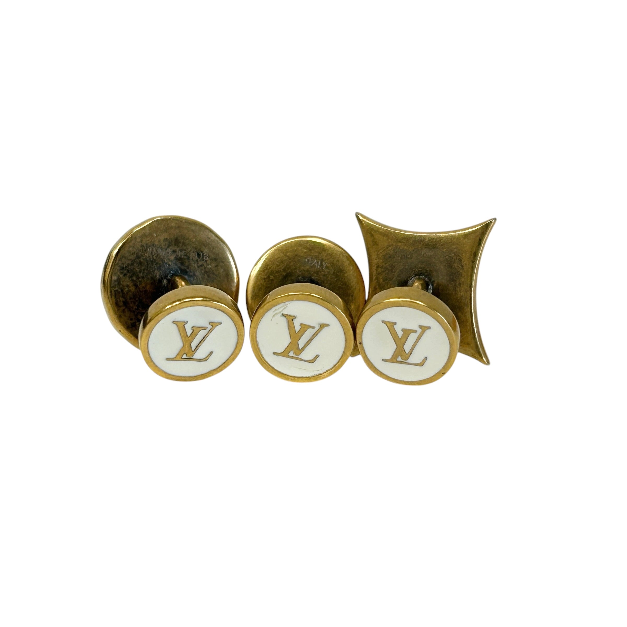 White Enamel/Goldtone Metal Cufflinks (Set of 3) - Haute Classics