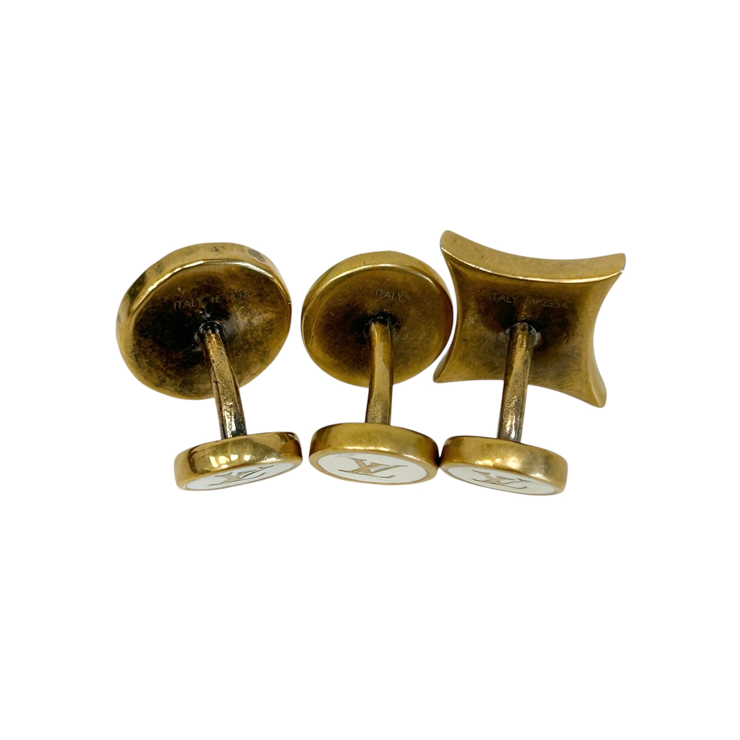 White Enamel/Goldtone Metal Cufflinks (Set of 3) - Haute Classics